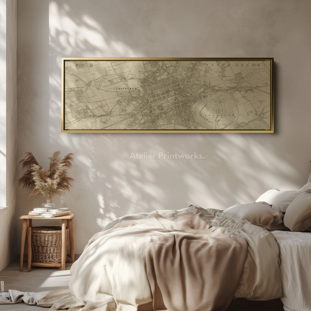 Edinburgh 1853 Map Long Narrow Canvas Wide Wall Art For Bedroom Or Hallway