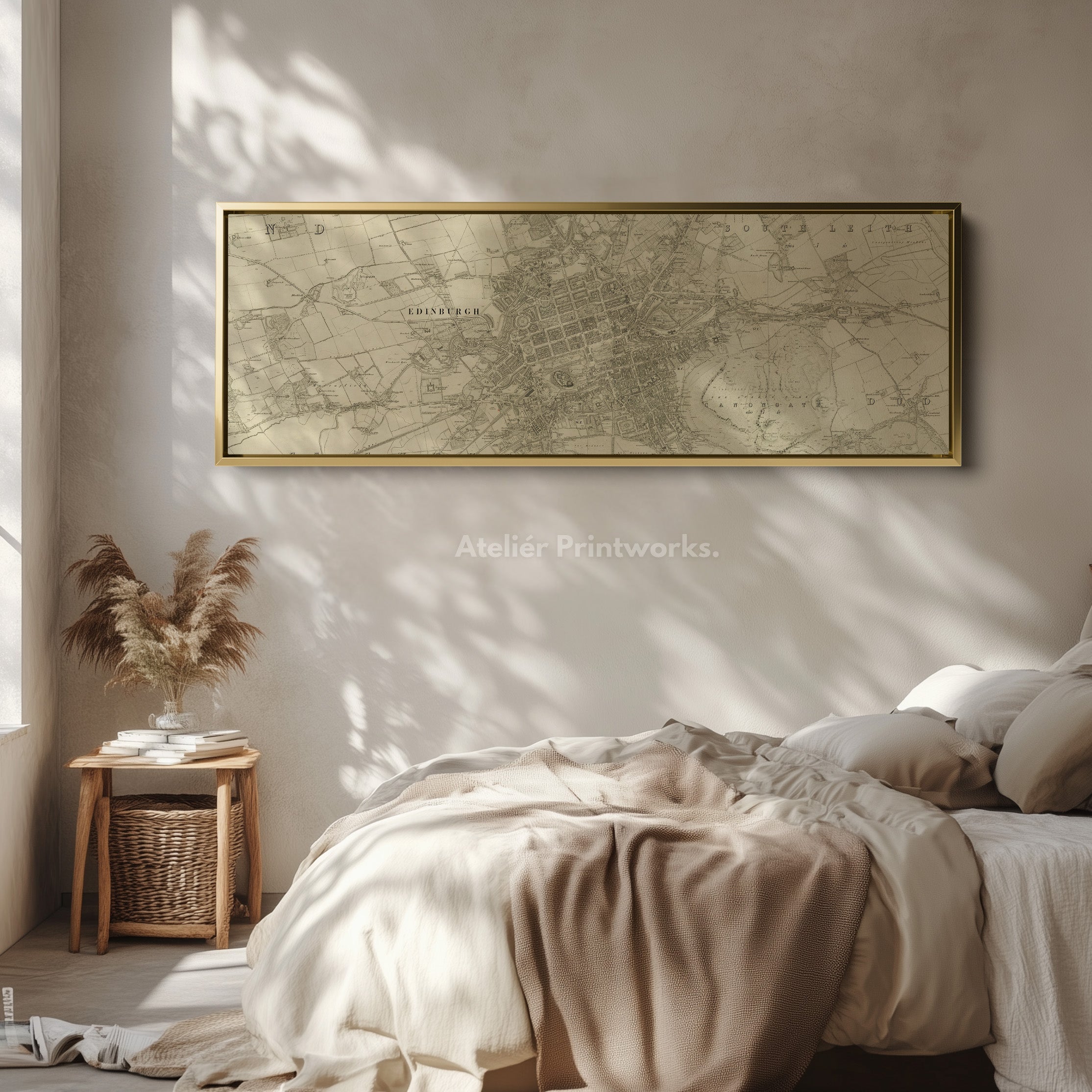 Edinburgh 1853 Map Long Narrow Canvas Wide Wall Art For Bedroom Or Hallway