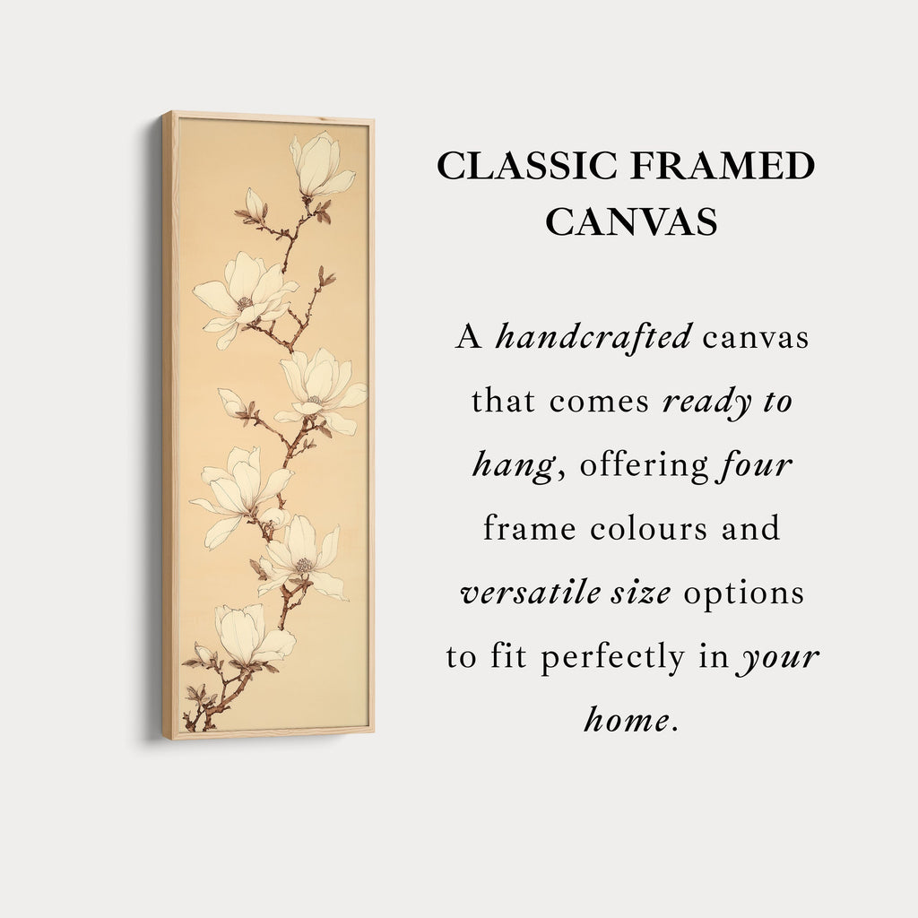 White Magnolia Long Narrow Vertical Wall Art Large Canvas Wall Decor