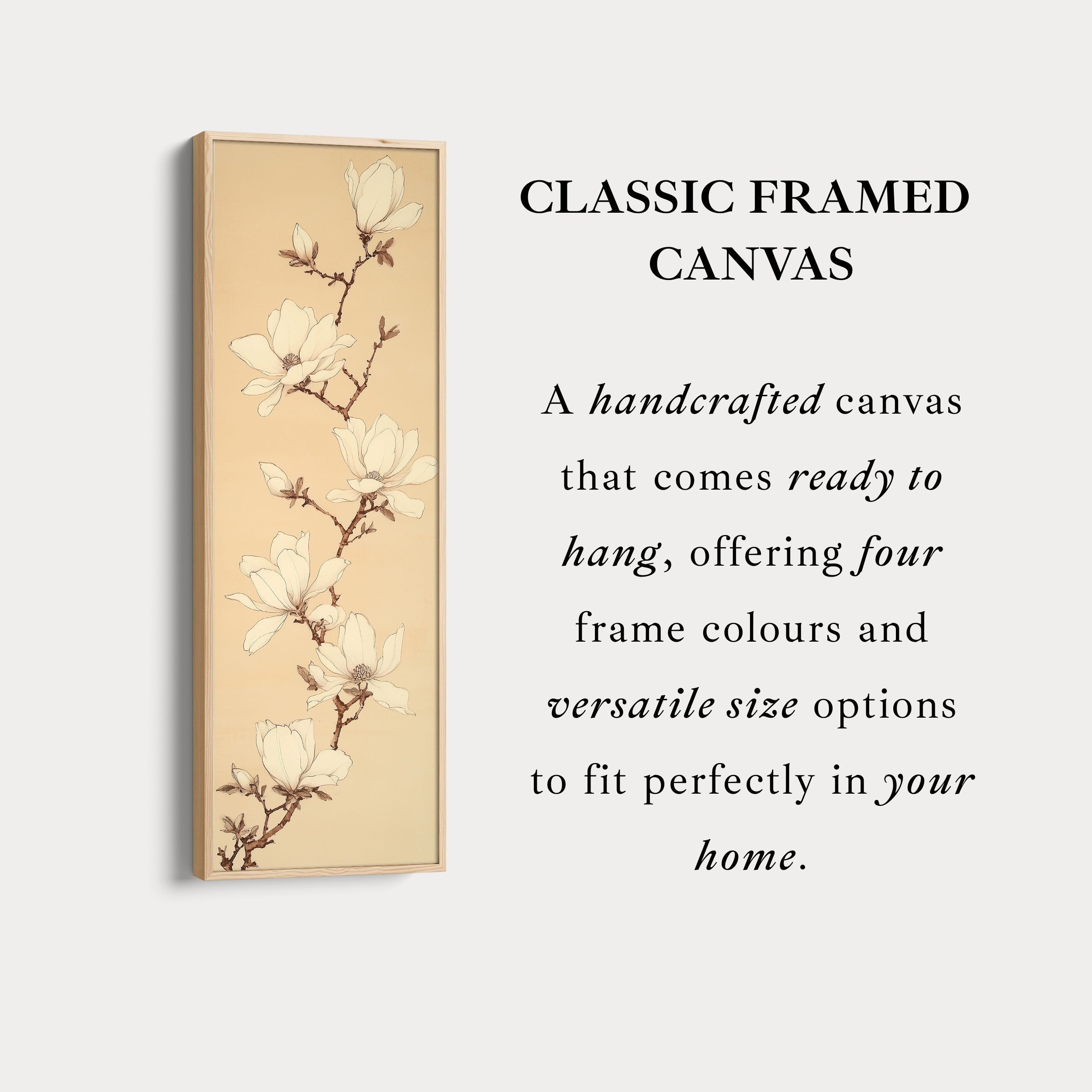 White Magnolia Long Narrow Vertical Wall Art Large Canvas Wall Decor