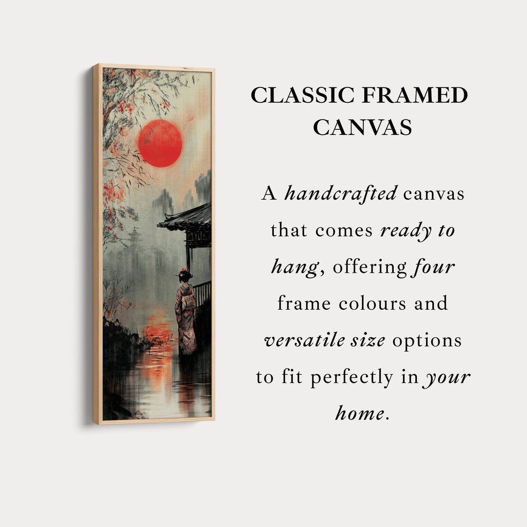 Japanese Geisha Long Narrow Framed Canvas Wall Art For Living Room
