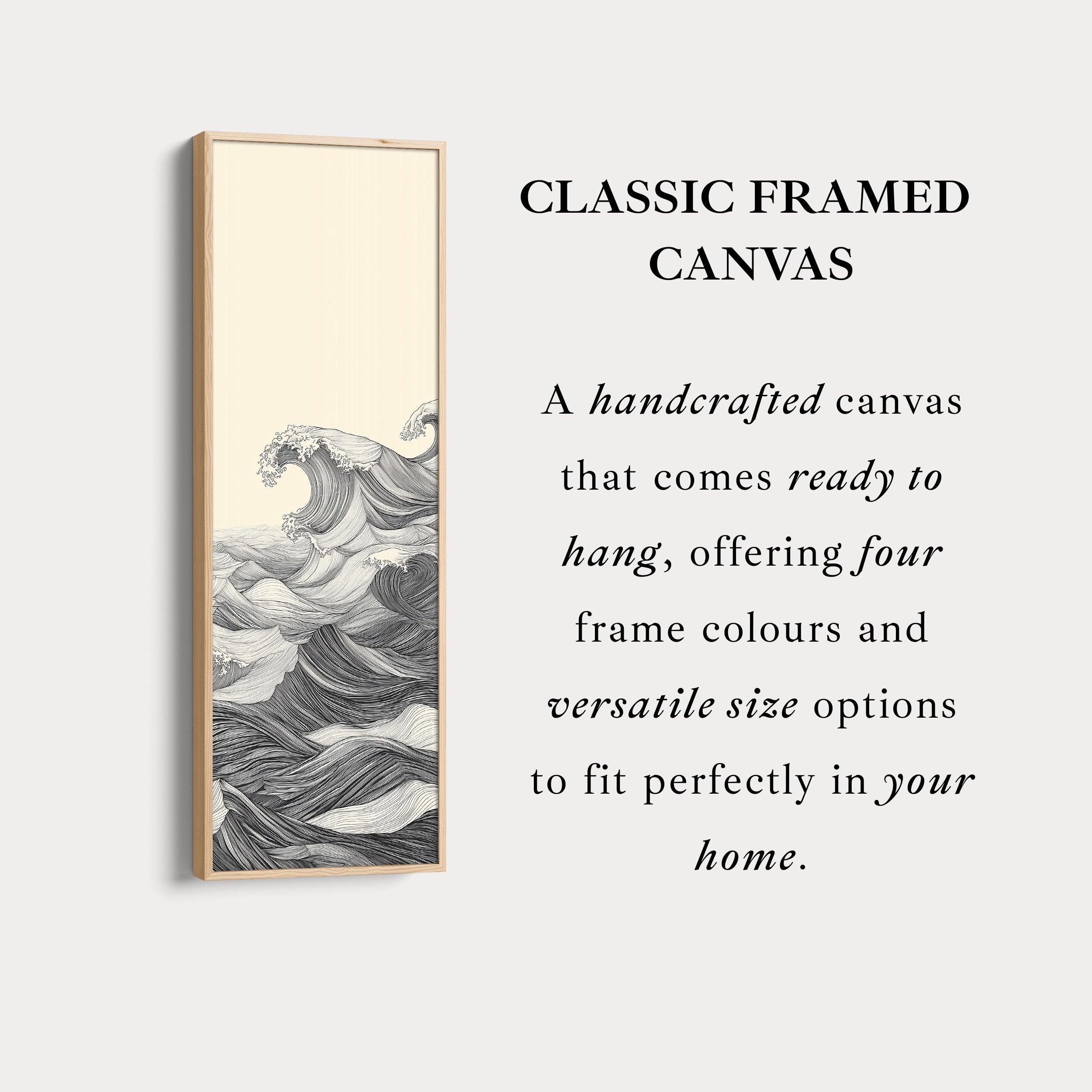 Vertical Abstract Ocean Wave Long Framed Canvas Decor