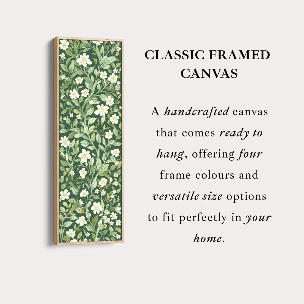 Framed Canvas Narrow Vertical White & Green Floral