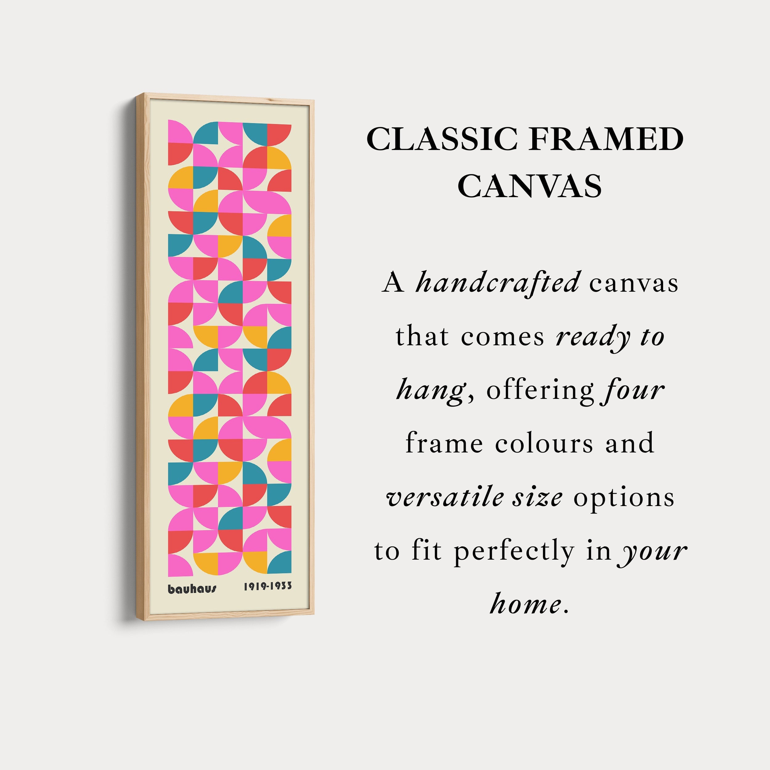 Narrow Long Framed Canvas Bauhaus Beige Geometric