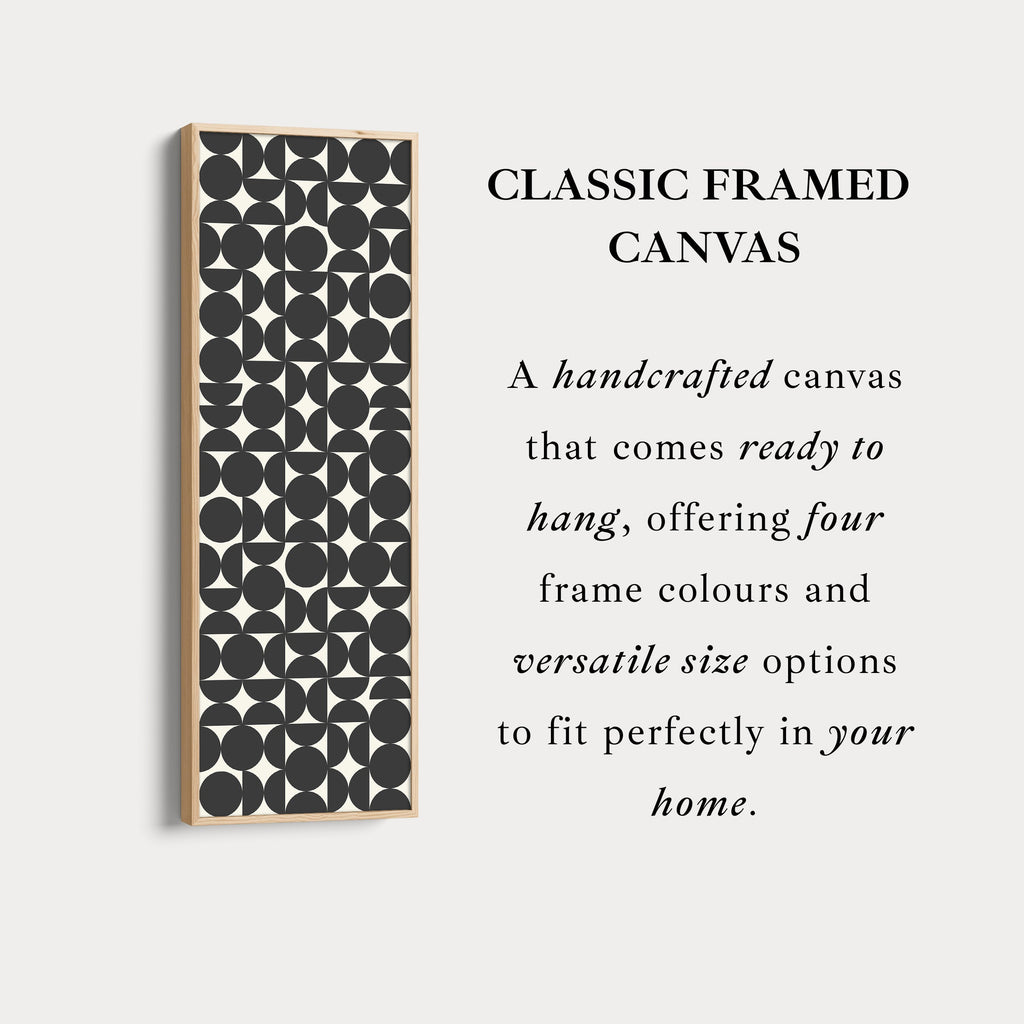 Retro Circle Grid Long Vertical Framed Canvas for Modern Living Room or Hallway