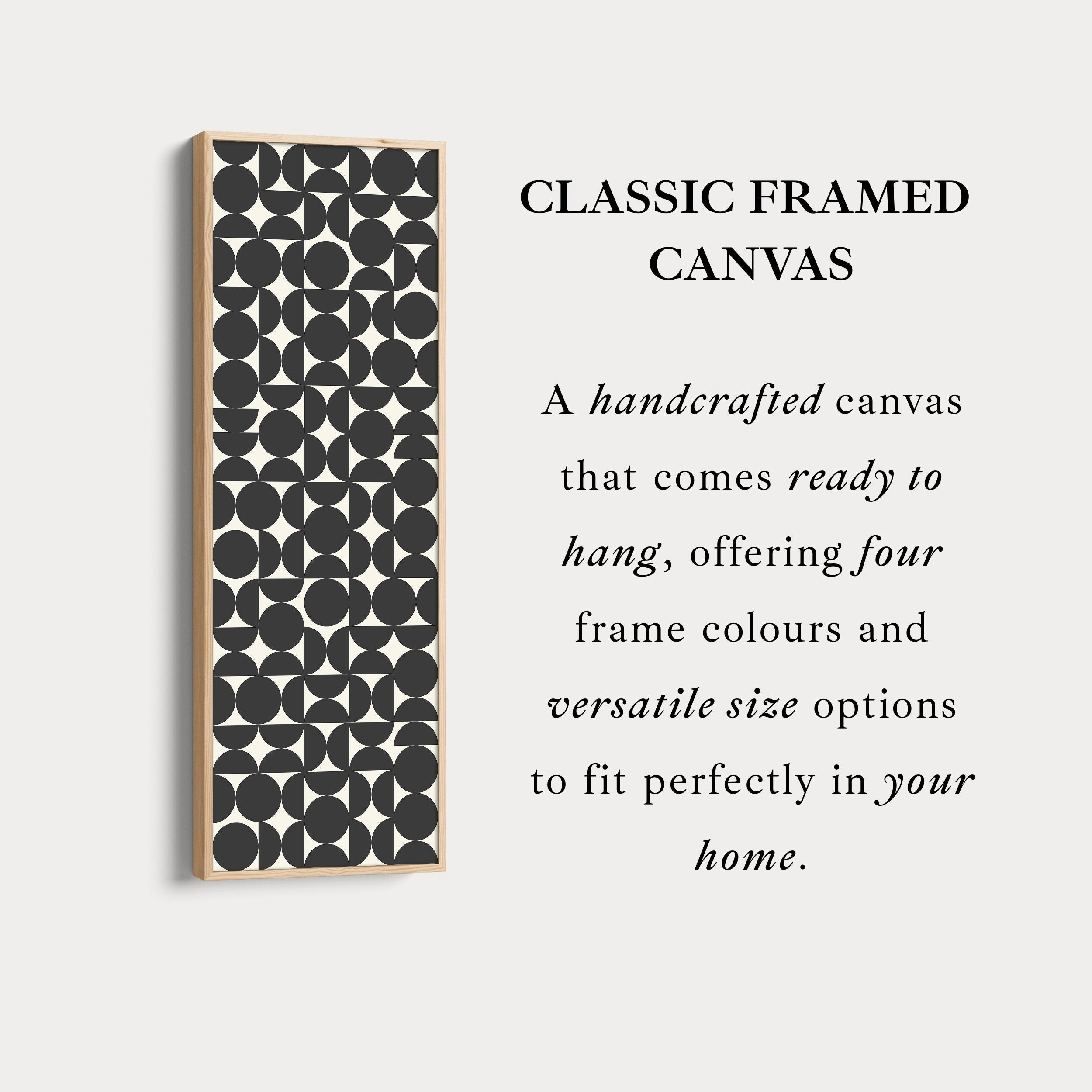 Retro Circle Grid Long Vertical Framed Canvas for Modern Living Room or Hallway