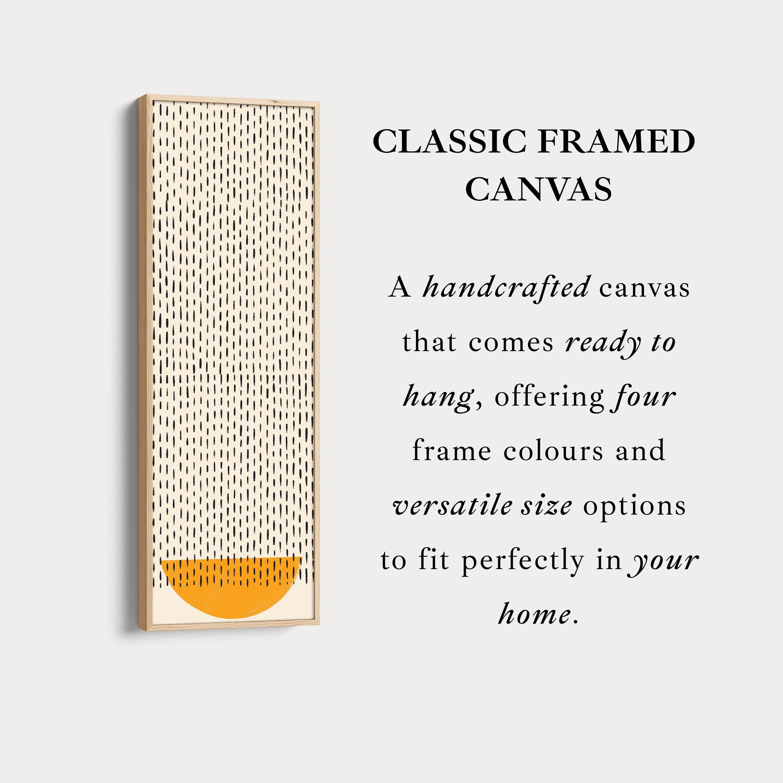 Minimalist Orange Half Circle Vertical Framed Canvas Wall Art for Hallway or Bedroom