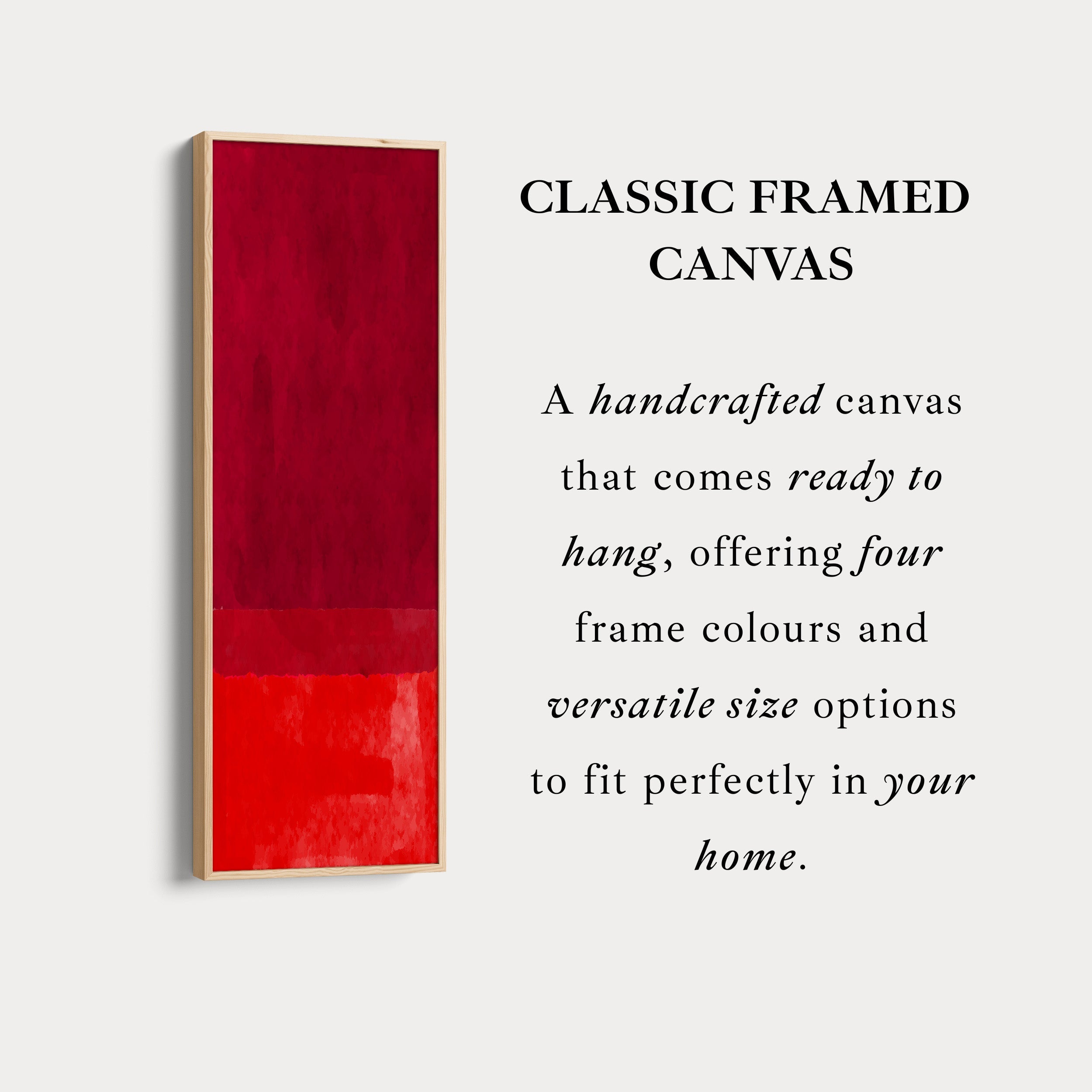 Deep Red Abstract Vertical Framed Canvas Wall Art for Bedroom or Study