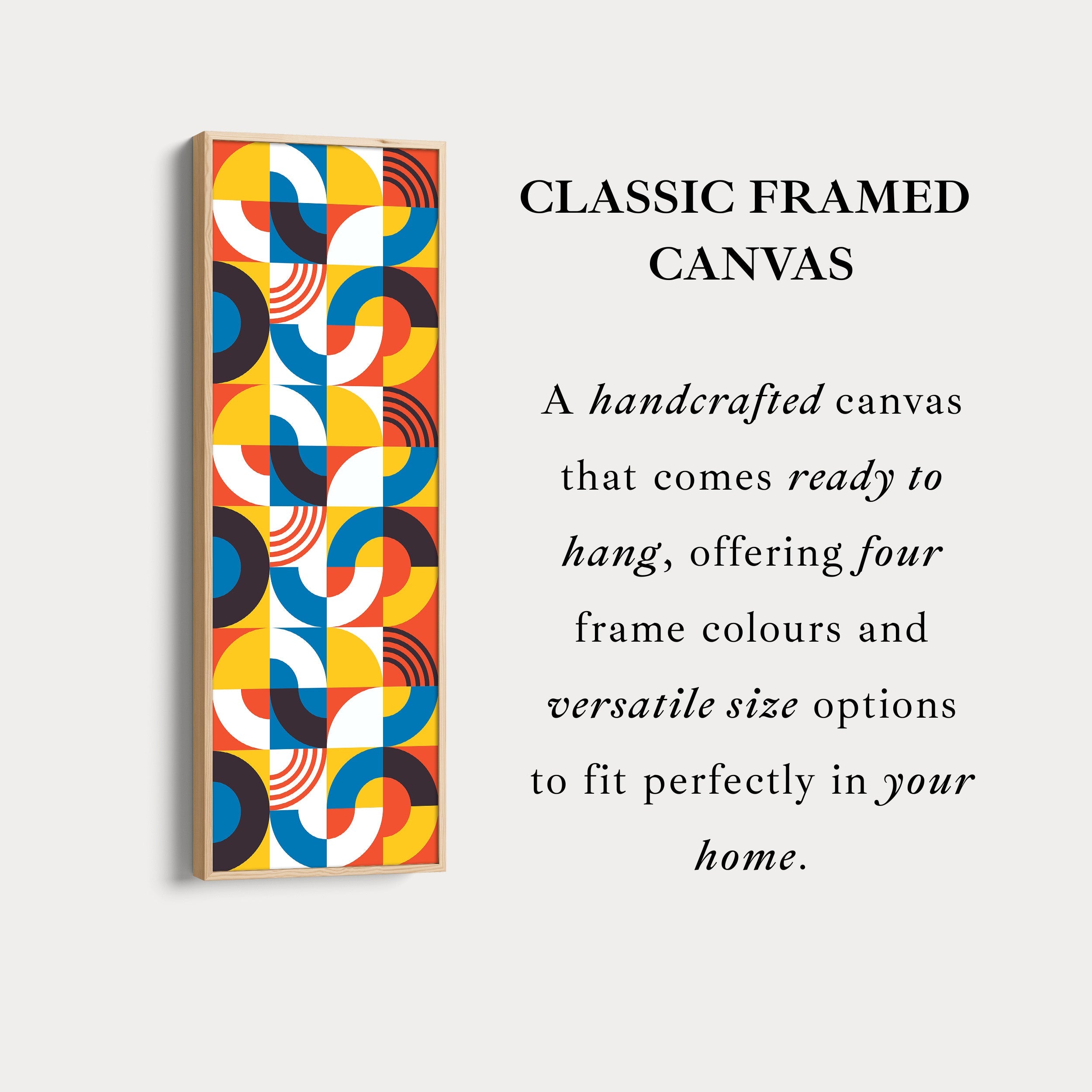 Retro Colorful Pattern Vertical Framed Canvas Wall Art for Living Room or Bedroom