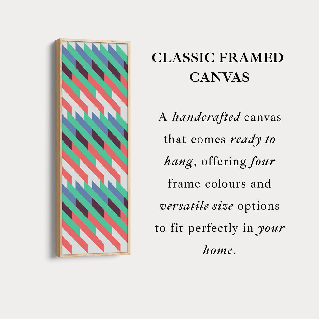 Retro Diagonal Stripes Vertical Framed Canvas Wall Art for Bedroom or Hallway