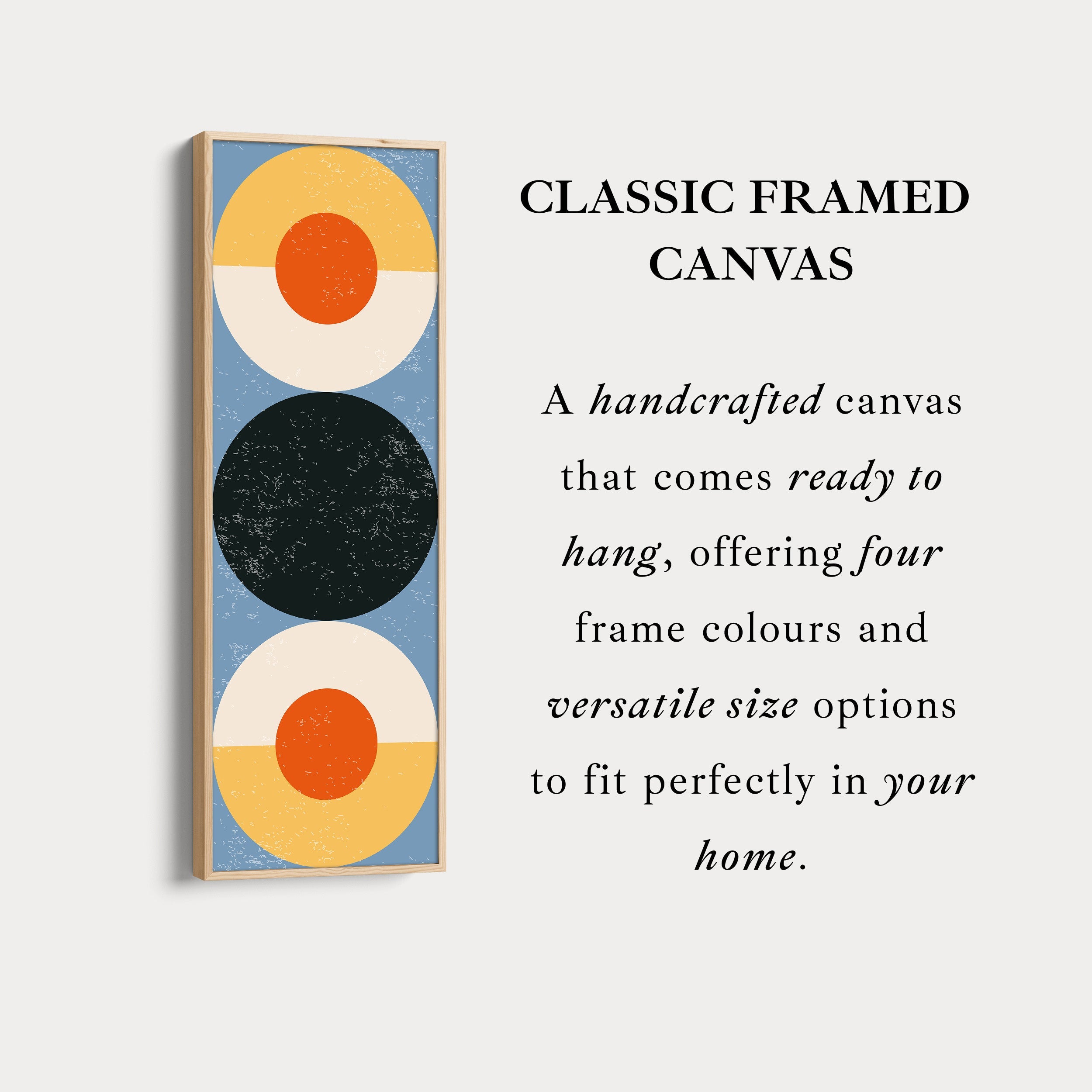 Retro Sun Circles Vertical Framed Canvas Wall Art for Hallway or Bedroom