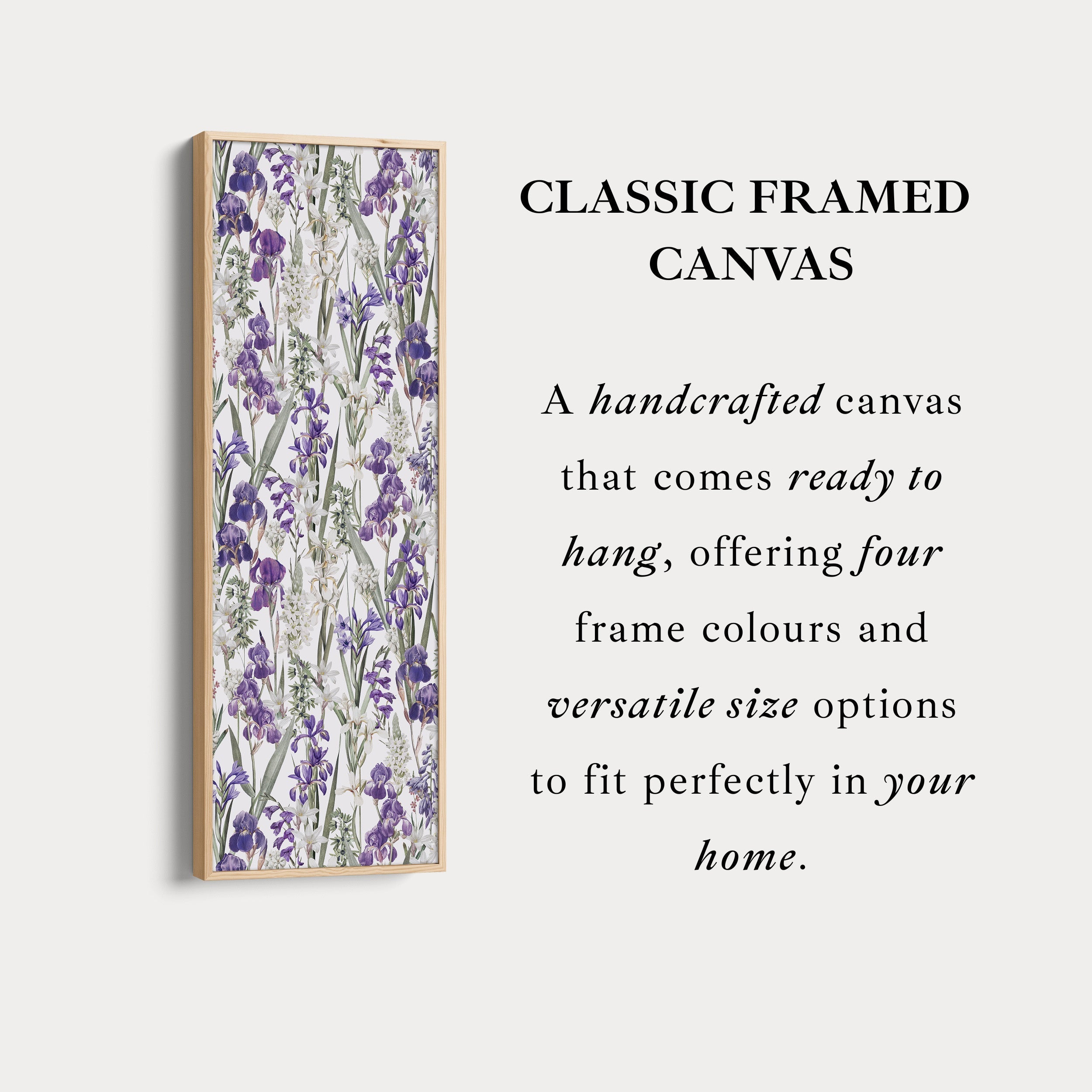 Tall Wall Art Purple Botanical Flowers Skinny Wall Art For Hallway
