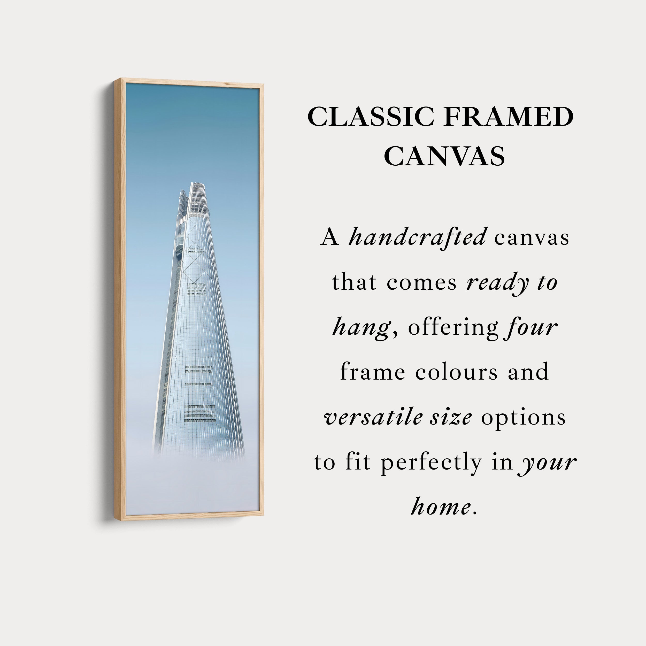 Narrow Wall Art Modern City Tower Vertical Framed Canvas For Office