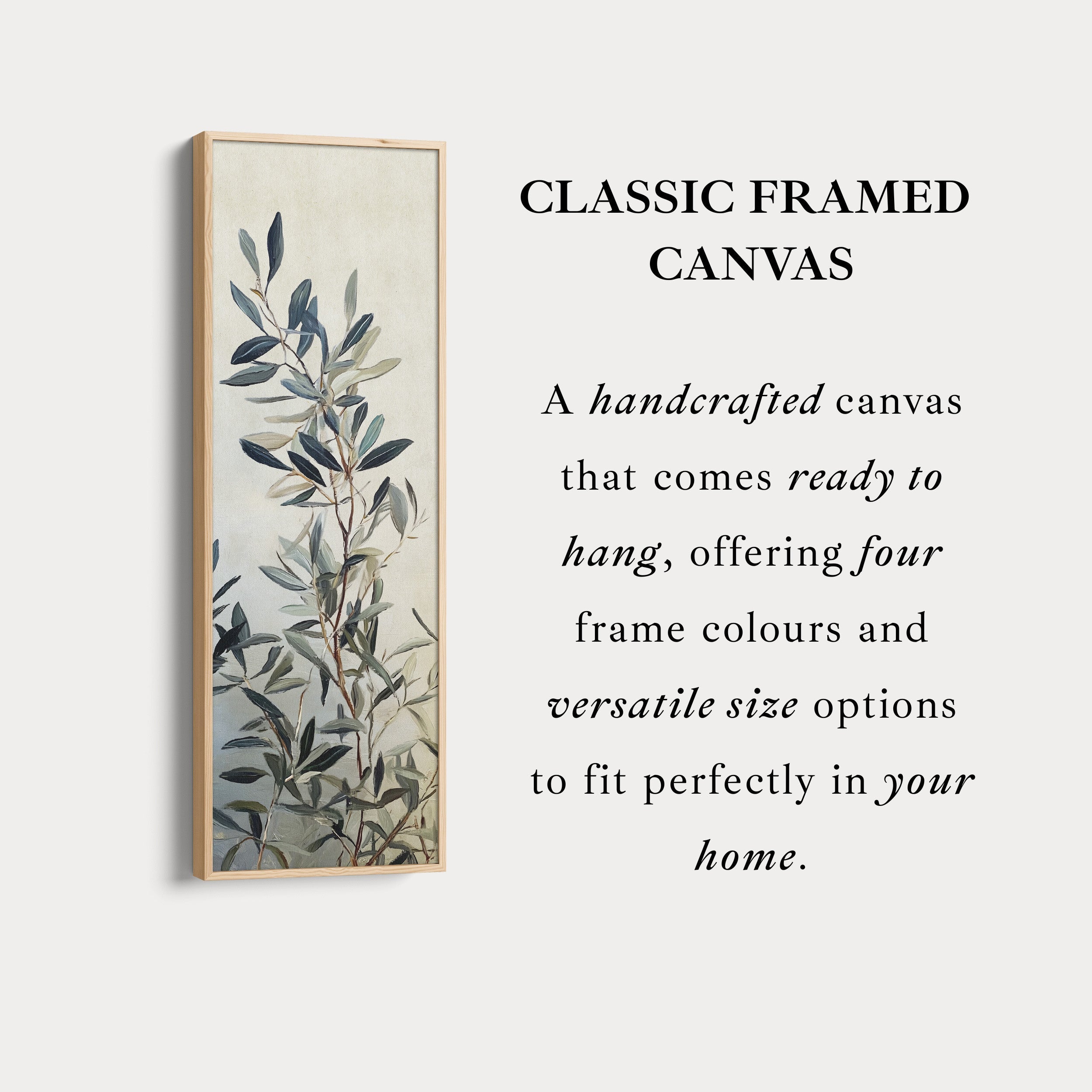 Skinny Wall Art Botanical Olive Branch Vertical Framed Canvas For Kitchen
