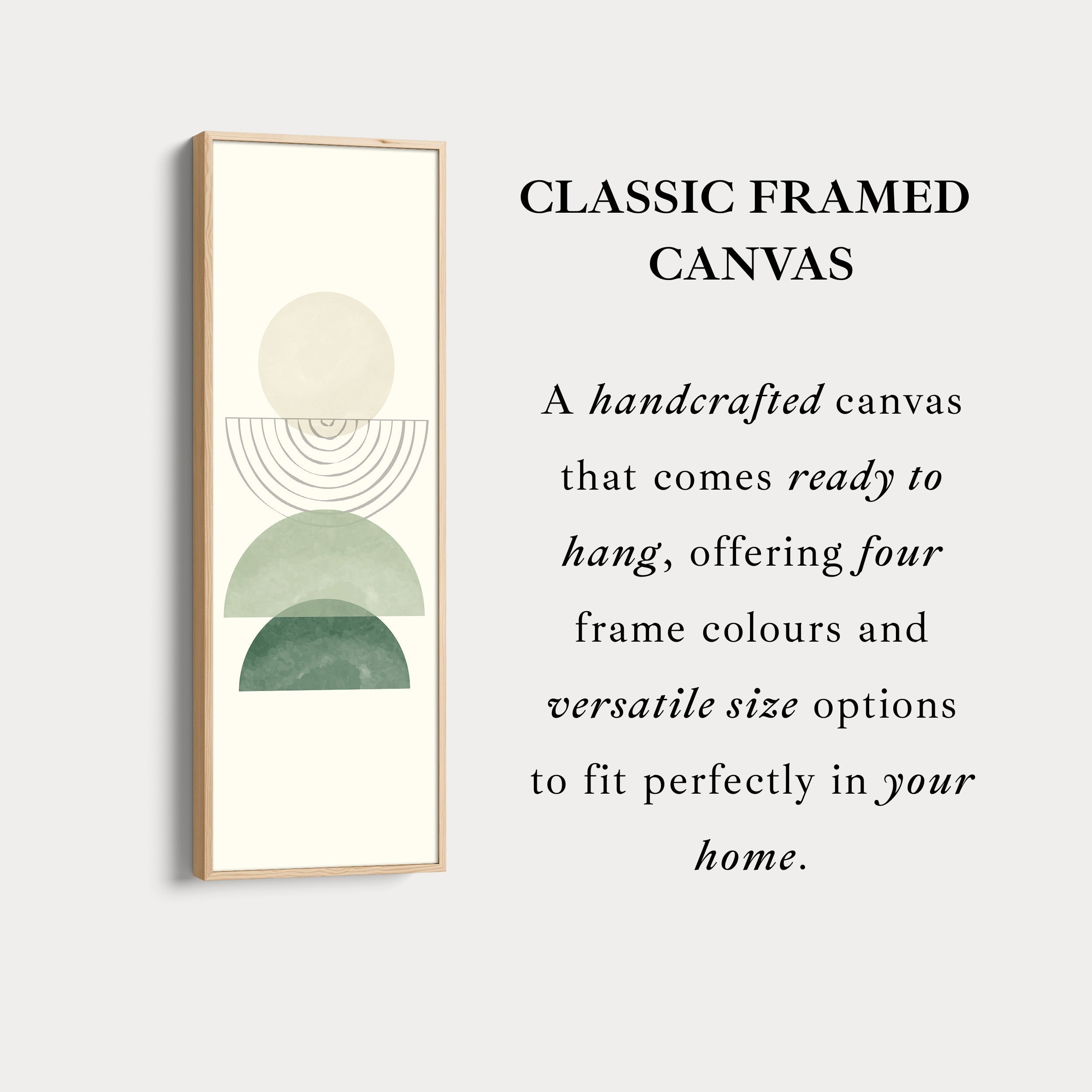 Vertical Framed Canvas Abstract Stacked Shapes In Green And Beige