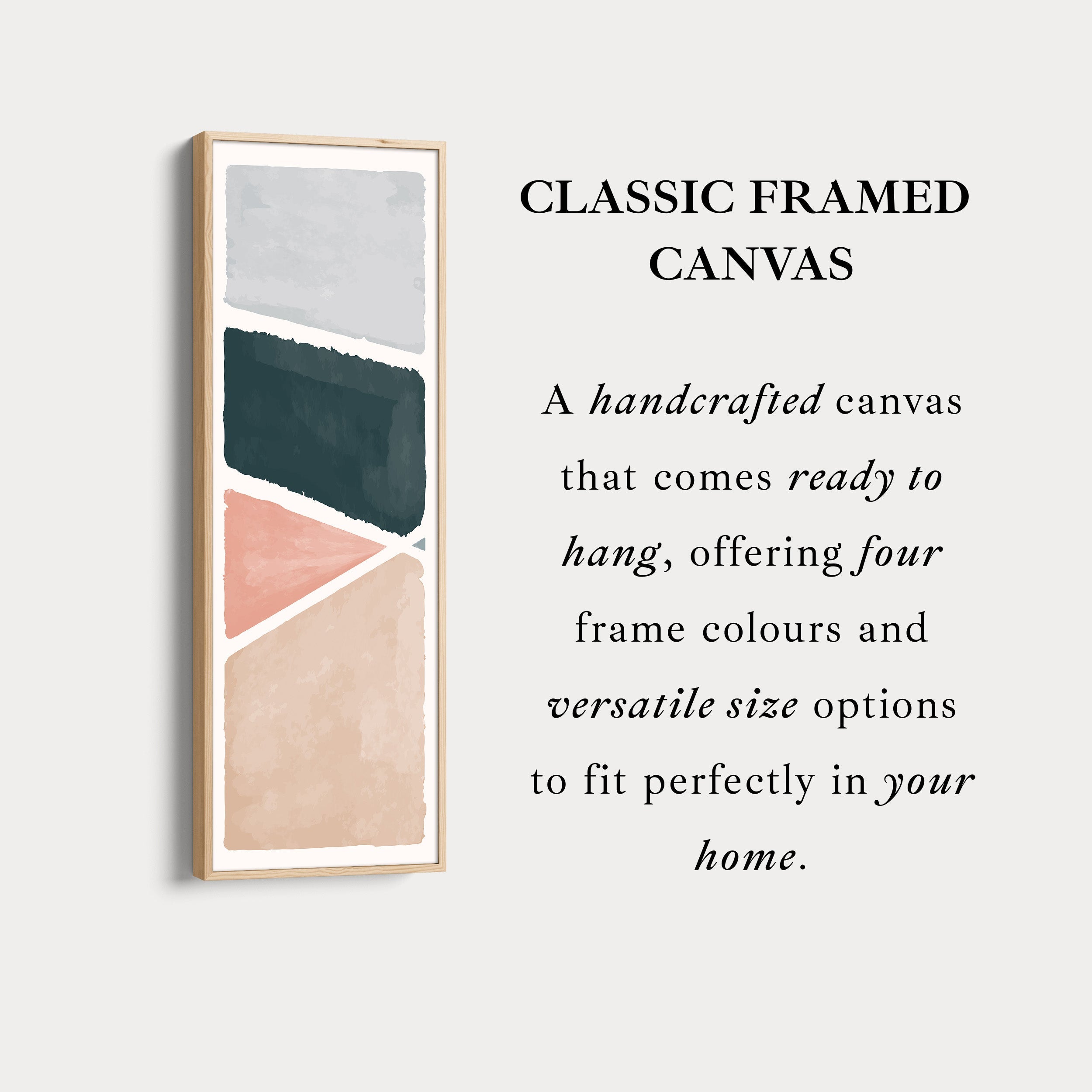Vertical Framed Canvas Blue Grey Abstract With Modern Shapes