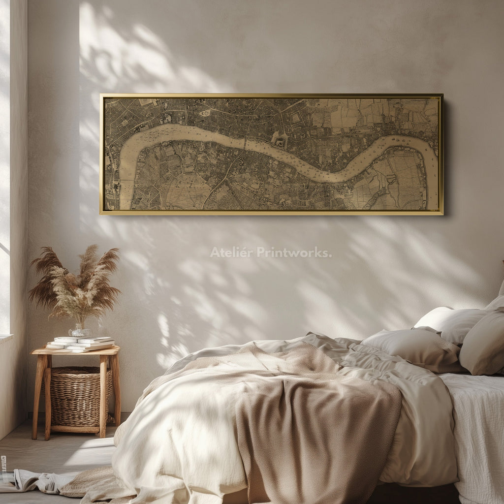 Horizontal Wall Art Vintage London Map Long Framed Canvas For Living Room
