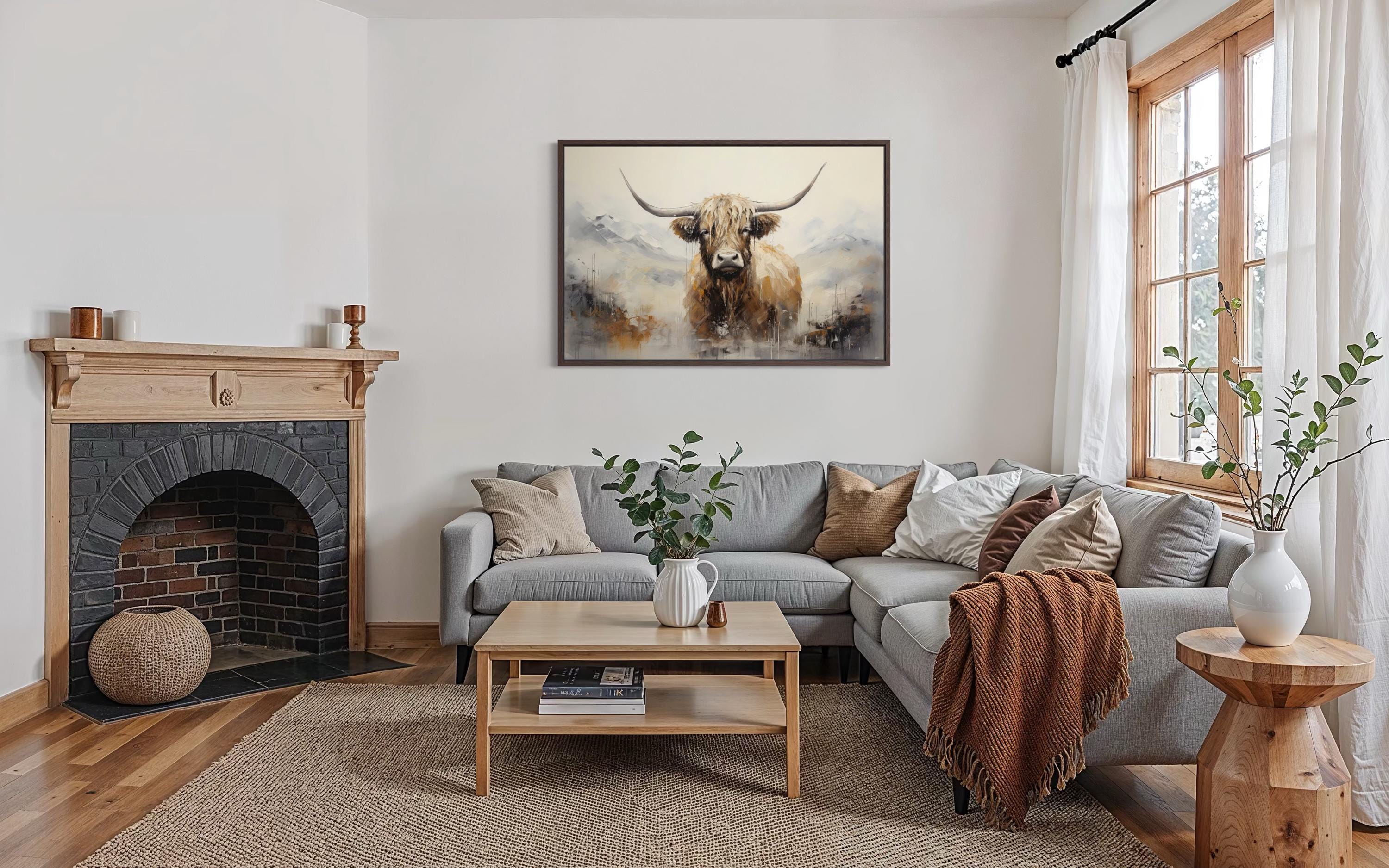 Abstract Highland Cow Brown and Beige Wall Art