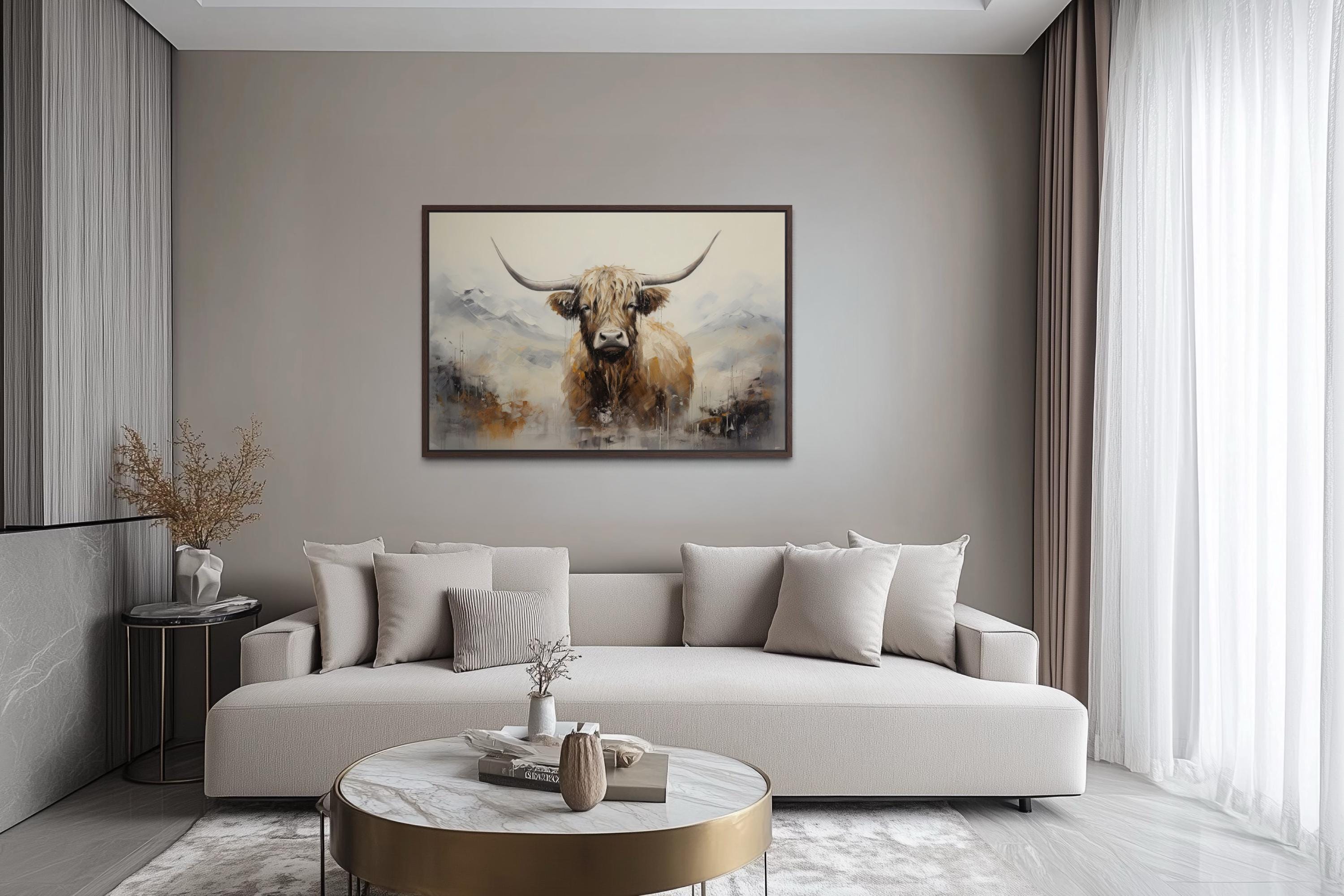 Abstract Highland Cow Brown and Beige Wall Art