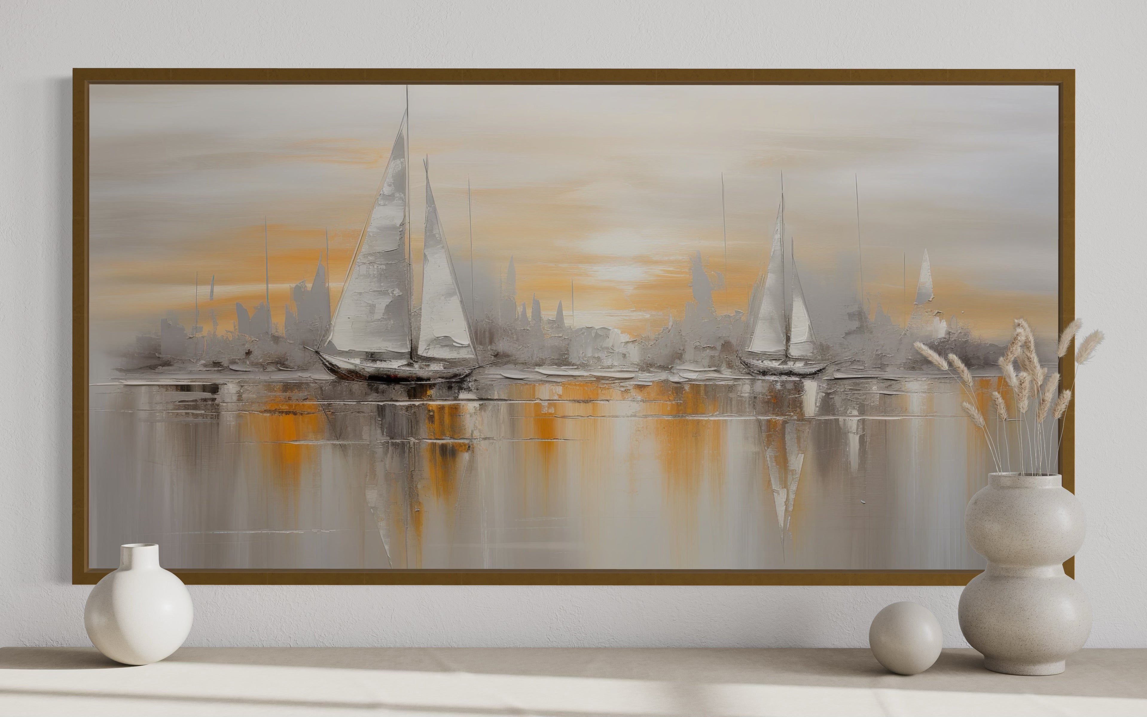 Abstract Sailboats Wall Art – Modern Sailboat Painting | Coastal Framed Canvas Print