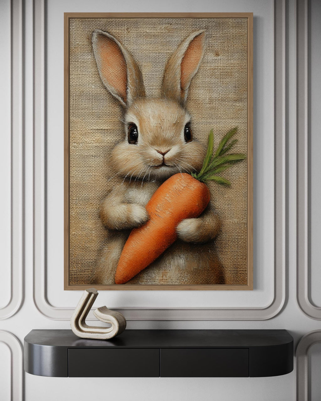 Adorable Bunny Holding Carrot Framed Canvas Wall Art