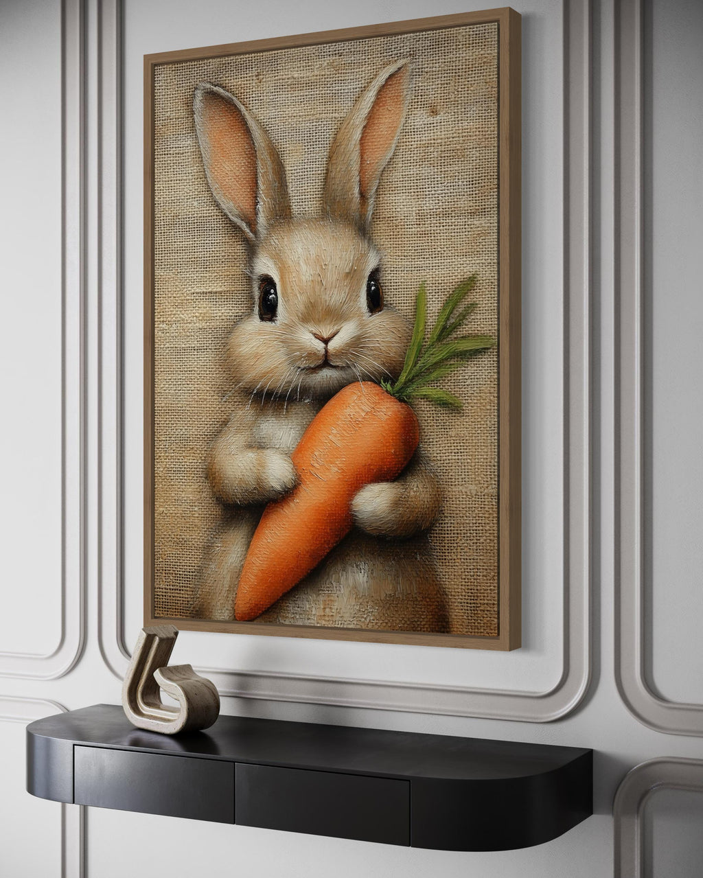 Adorable Bunny Holding Carrot Framed Canvas Wall Art