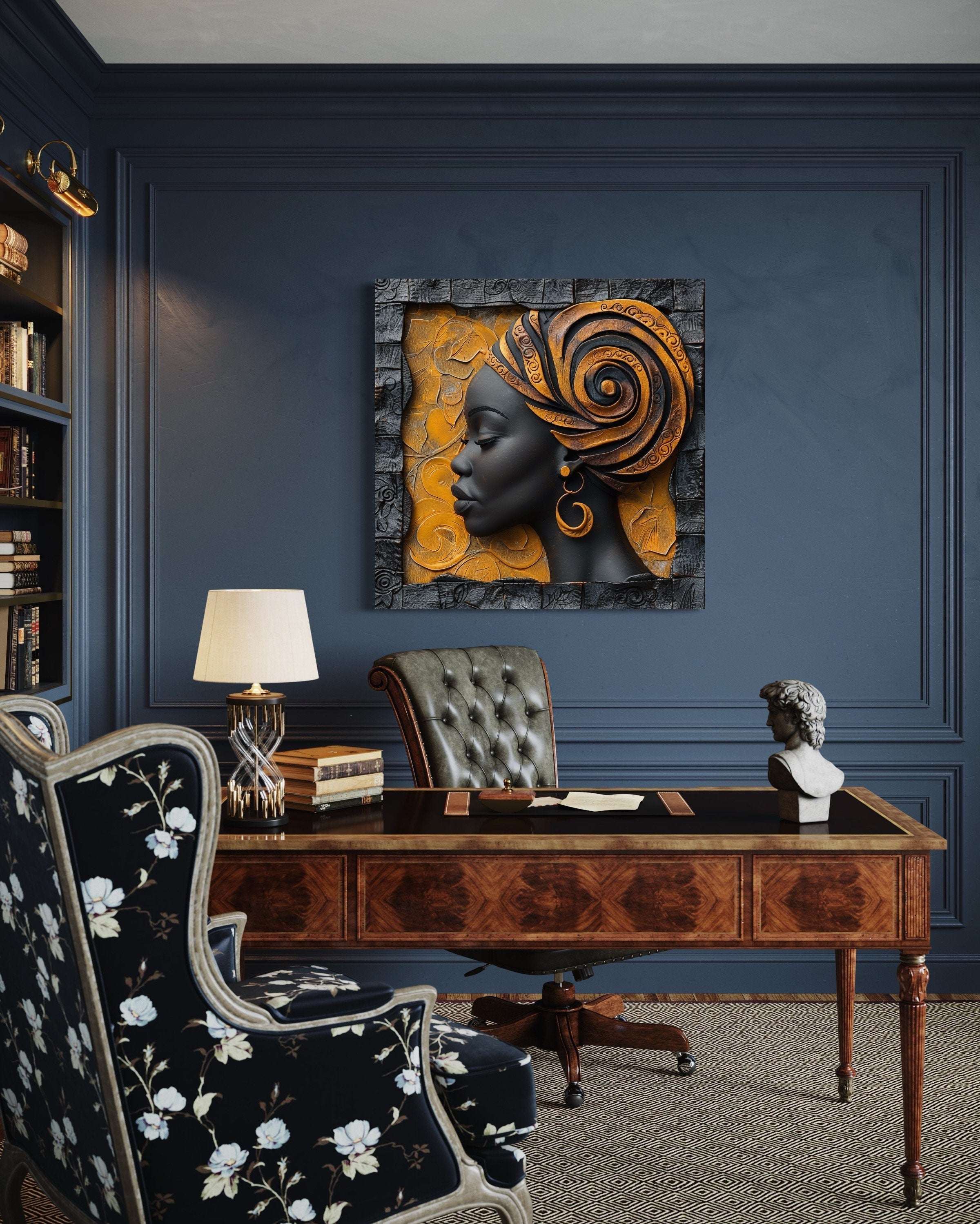 African American Canvas Art – Modern Framed Canvas Print Featuring Elegant Turban Woman