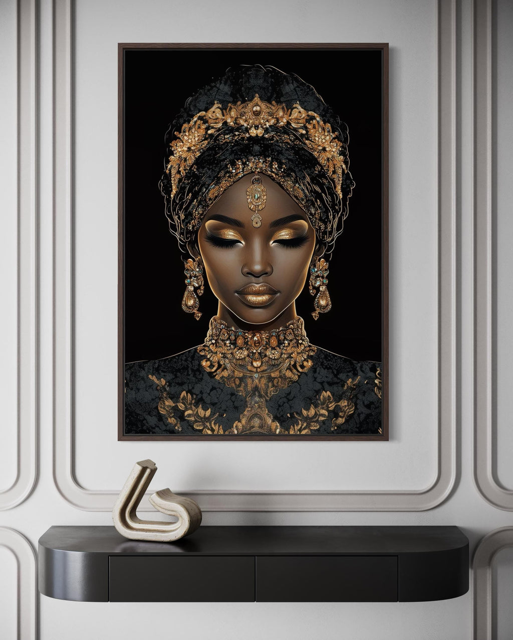 African American Woman Black and Gold Portrait Wall Art