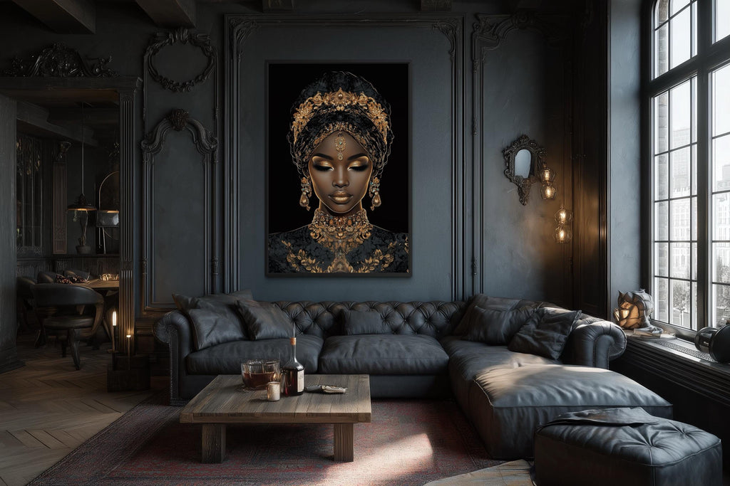 African American Woman Black and Gold Portrait Wall Art