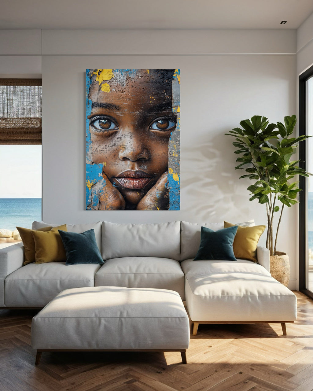 African Child Graffiti Painting Framed Canvas Wall Art