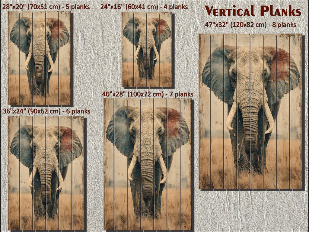 African Elephant Distressed Wood Wall Art  For Man Cave Decor