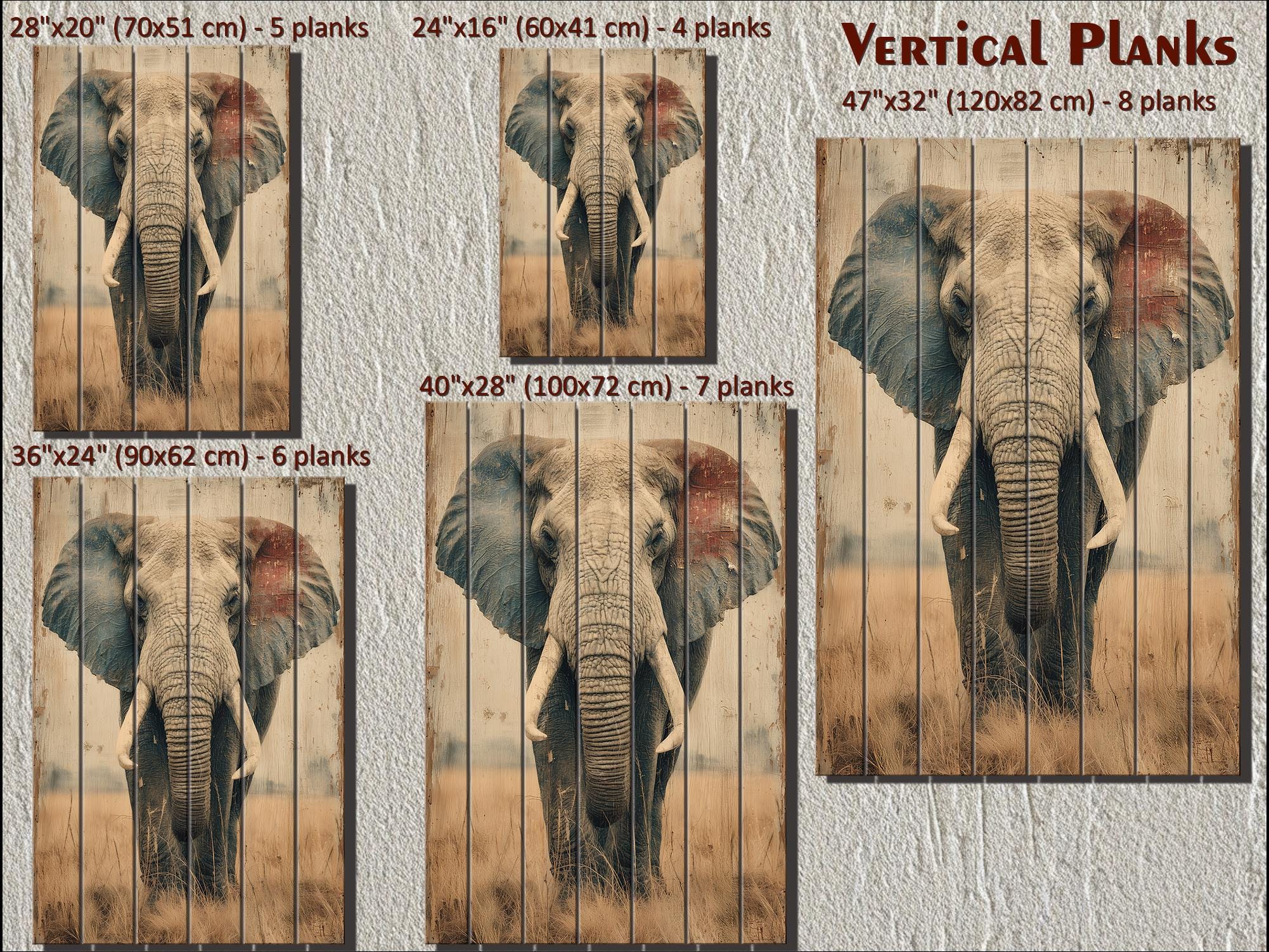 African Elephant Distressed Wood Wall Art  For Man Cave Decor