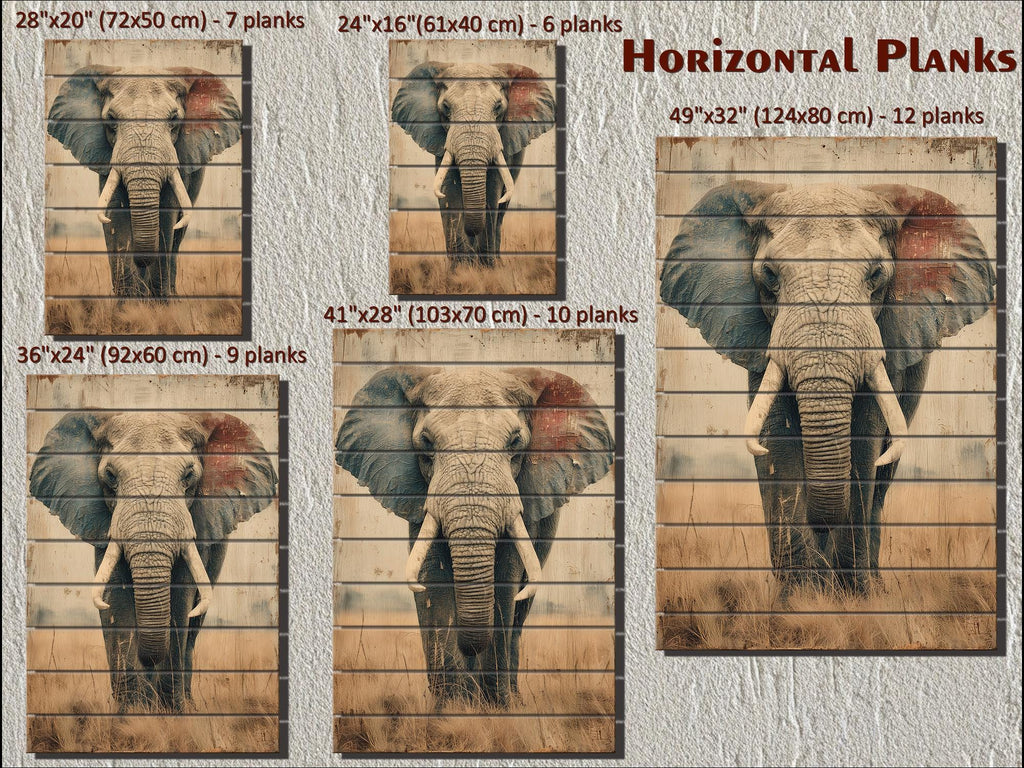 African Elephant Distressed Wood Wall Art  For Man Cave Decor