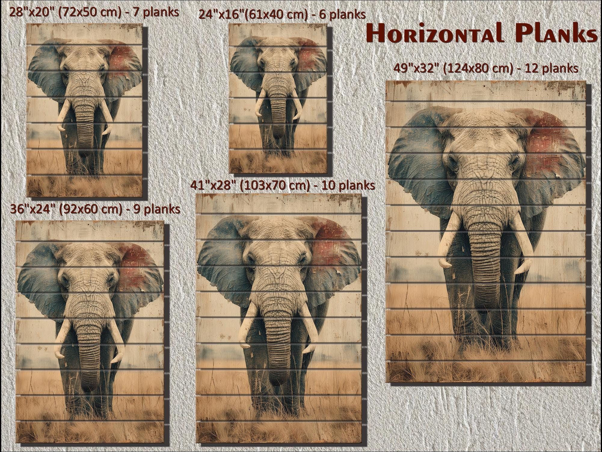 African Elephant Distressed Wood Wall Art  For Man Cave Decor