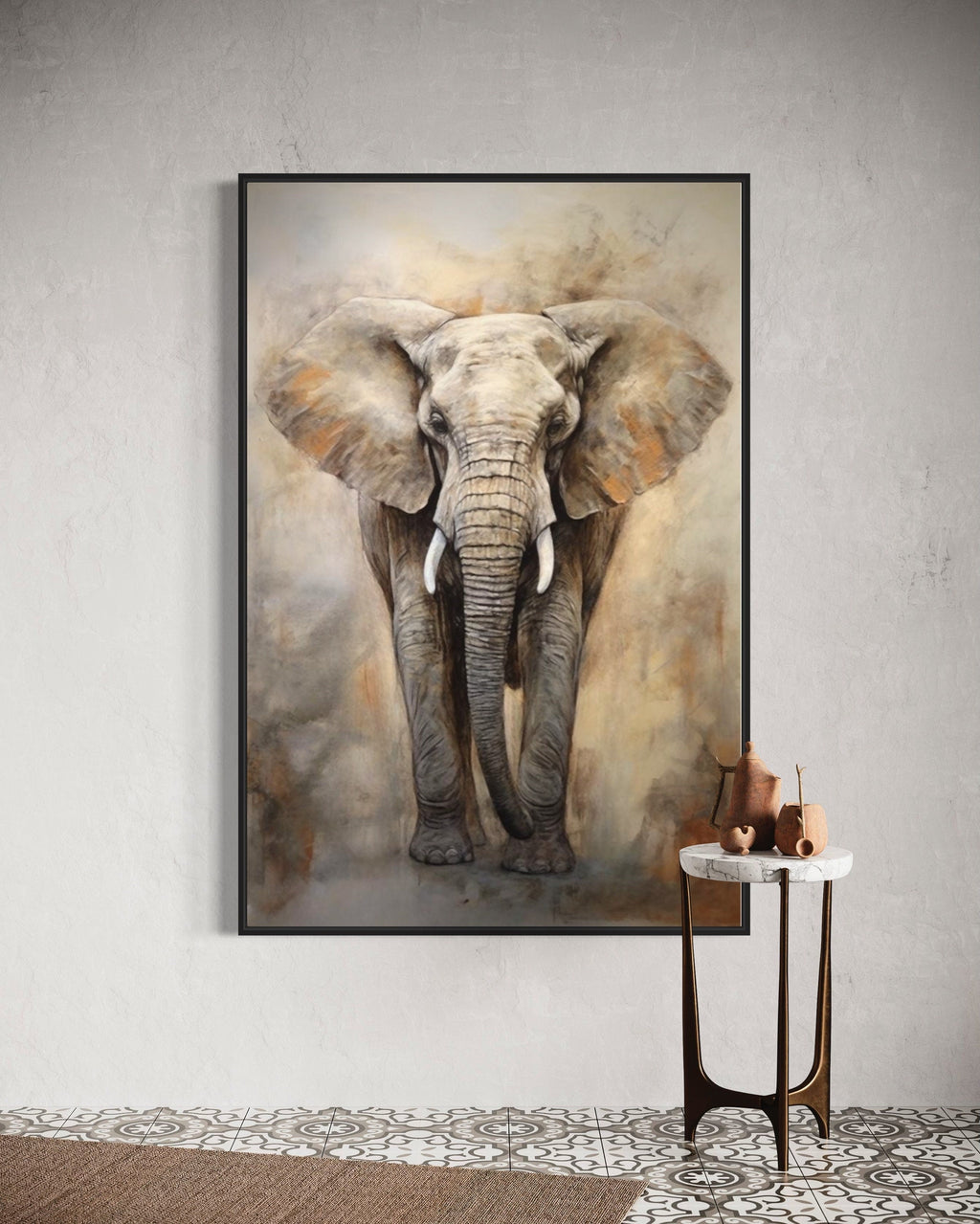 African Elephant Extra Large Abstract Framed Canvas Wall Art