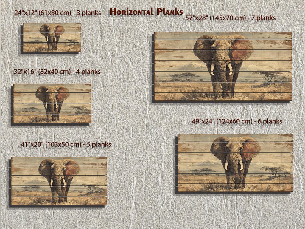 African Elephant Wall Art - Distressed Wood Plank Artwork | Wildlife Decor