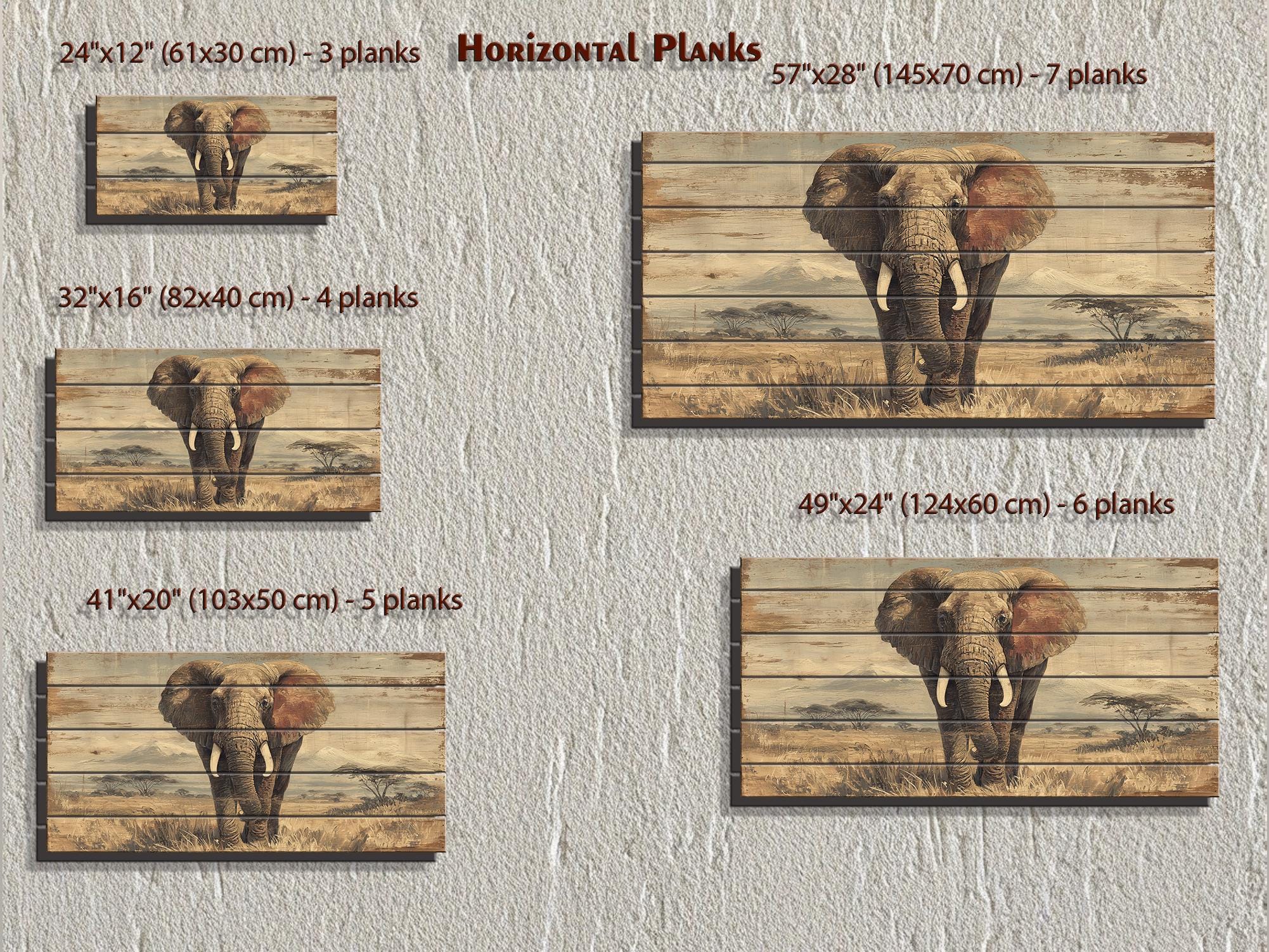African Elephant Wall Art - Distressed Wood Plank Artwork | Wildlife Decor