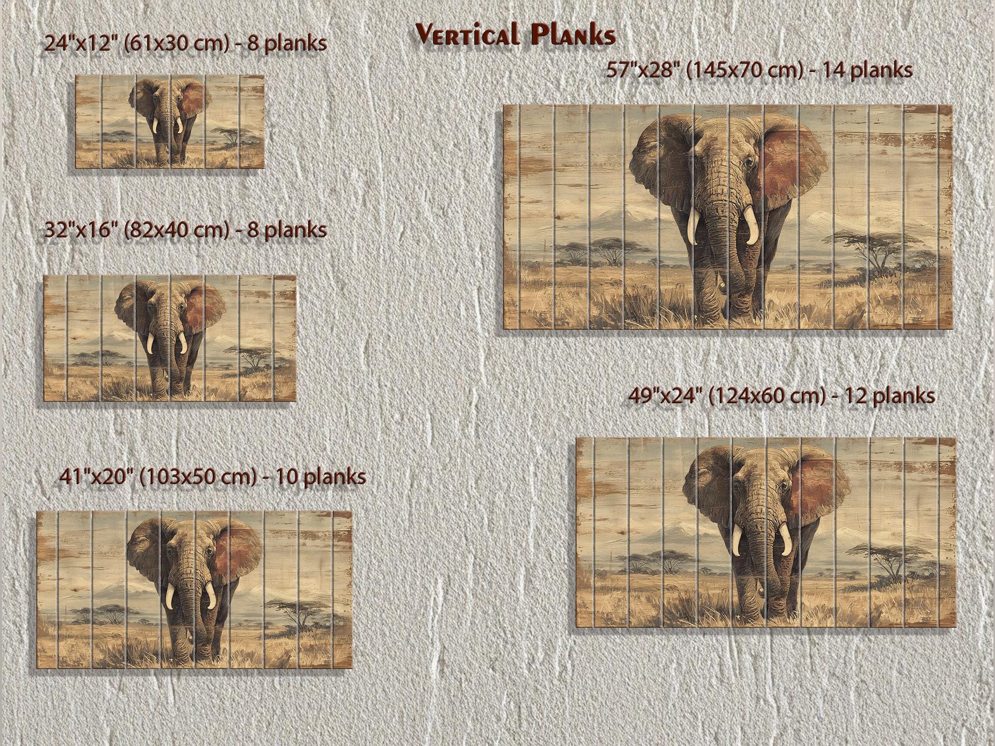African Elephant Wall Art - Distressed Wood Plank Artwork | Wildlife Decor