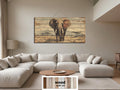 African Elephant Wall Art - Distressed Wood Plank Artwork | Wildlife Decor