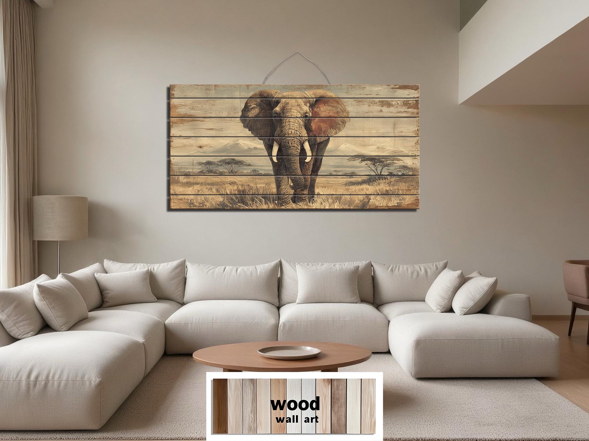 African Elephant Wall Art - Distressed Wood Plank Artwork | Wildlife Decor