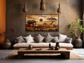 African  Savanna Landscape With Elephant, Rhinoceros,  Lion Wall Art