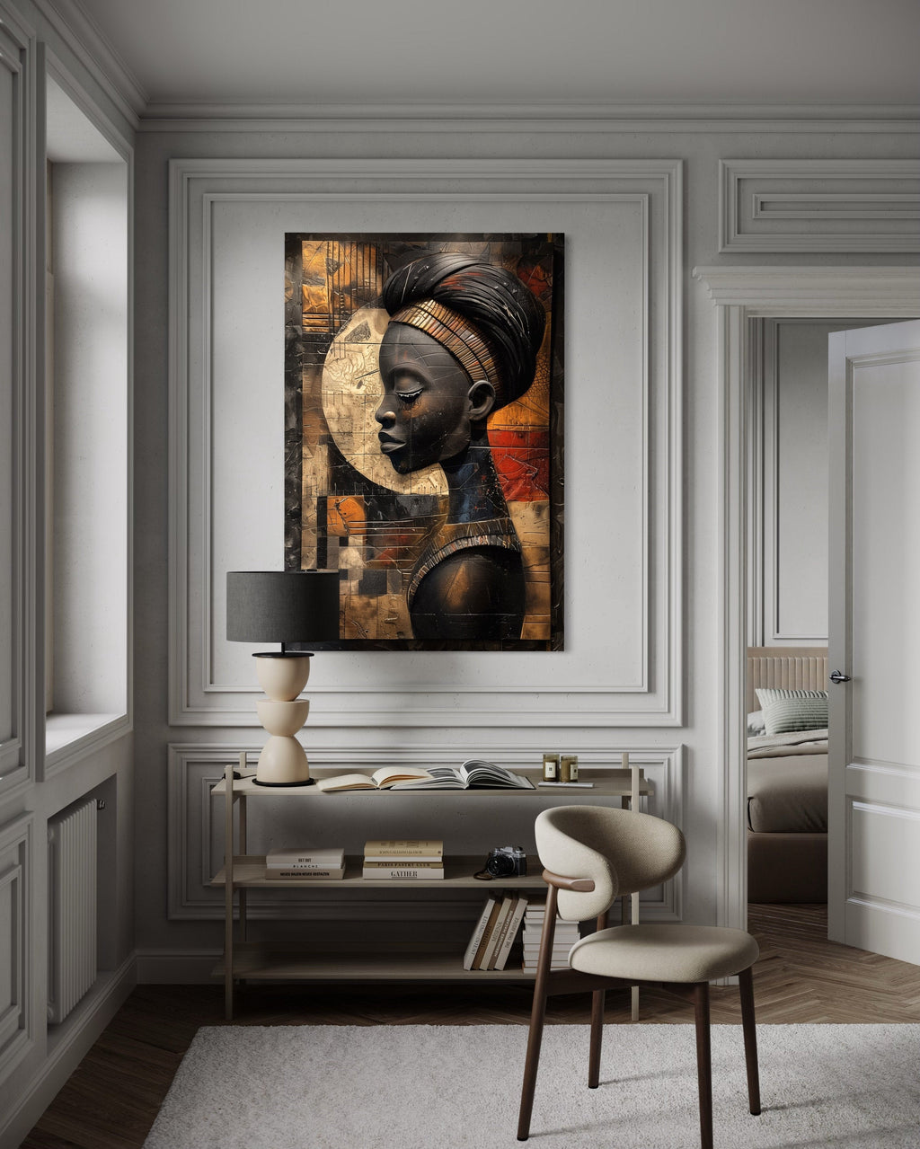 African Woman In Turban Modern Abstract Canvas Wall Art