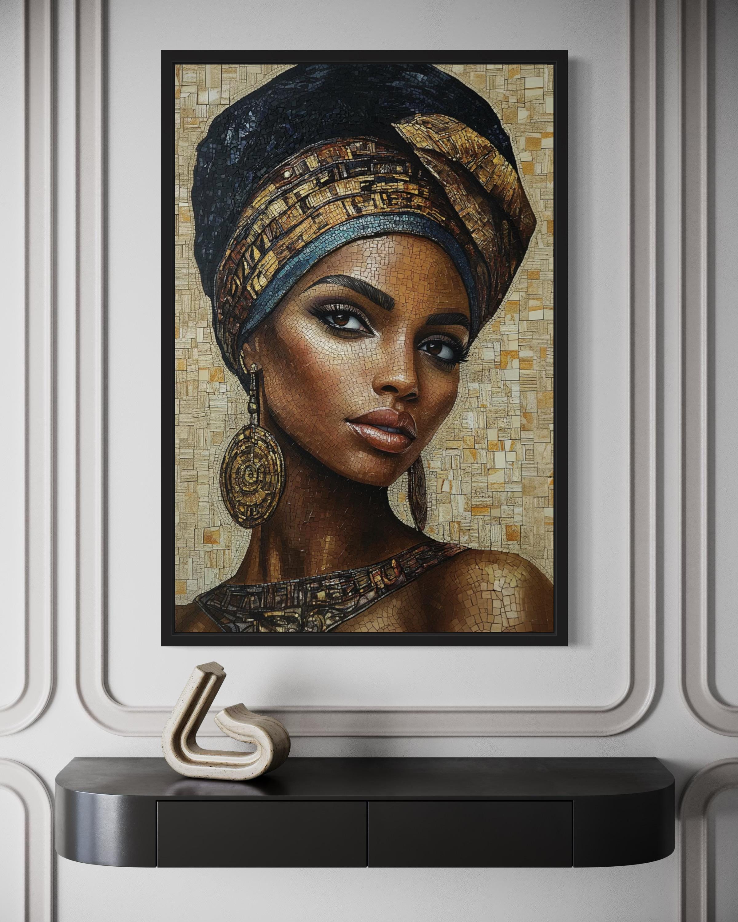 African Woman Mosaic Style Beauty Portrait Framed Canvas Wall Art