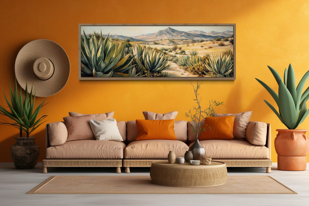 Agave In The Desert Horizontal Southwestern Framed Canvas Wall Art