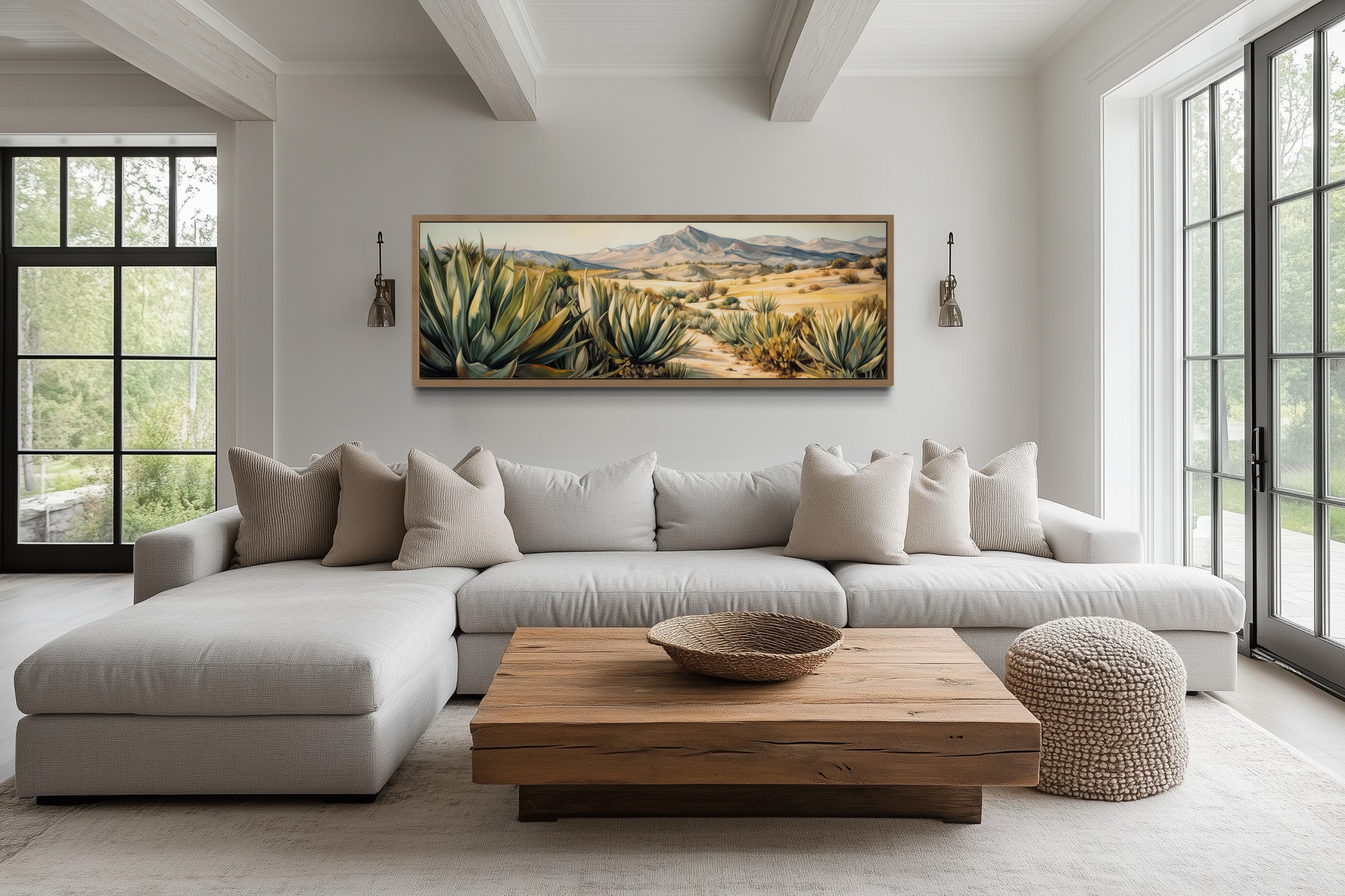 Agave In The Desert Horizontal Southwestern Framed Canvas Wall Art