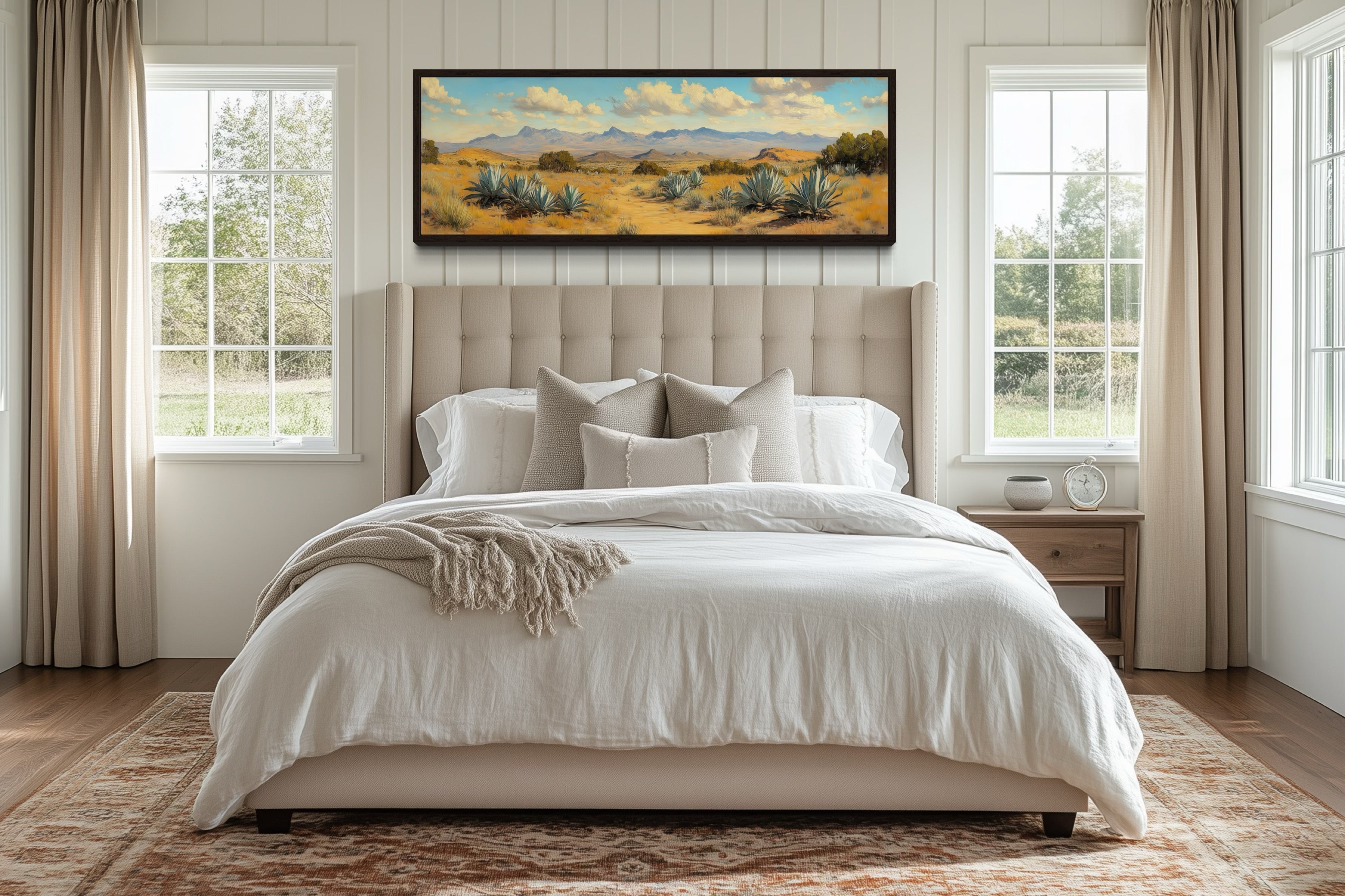 Agave In The Desert Long Horizontal Framed Canvas Wall Art