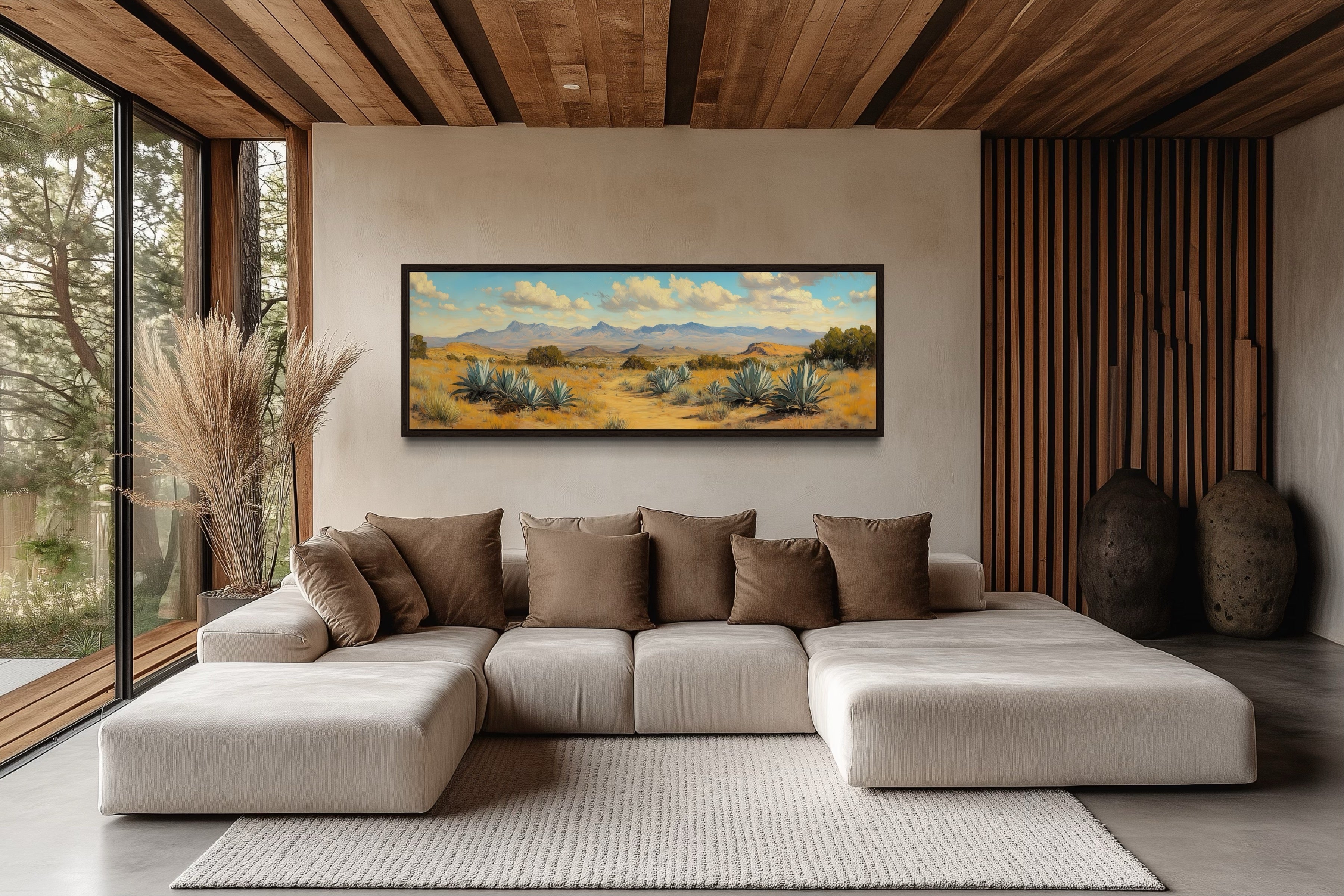 Agave In The Desert Long Horizontal Framed Canvas Wall Art