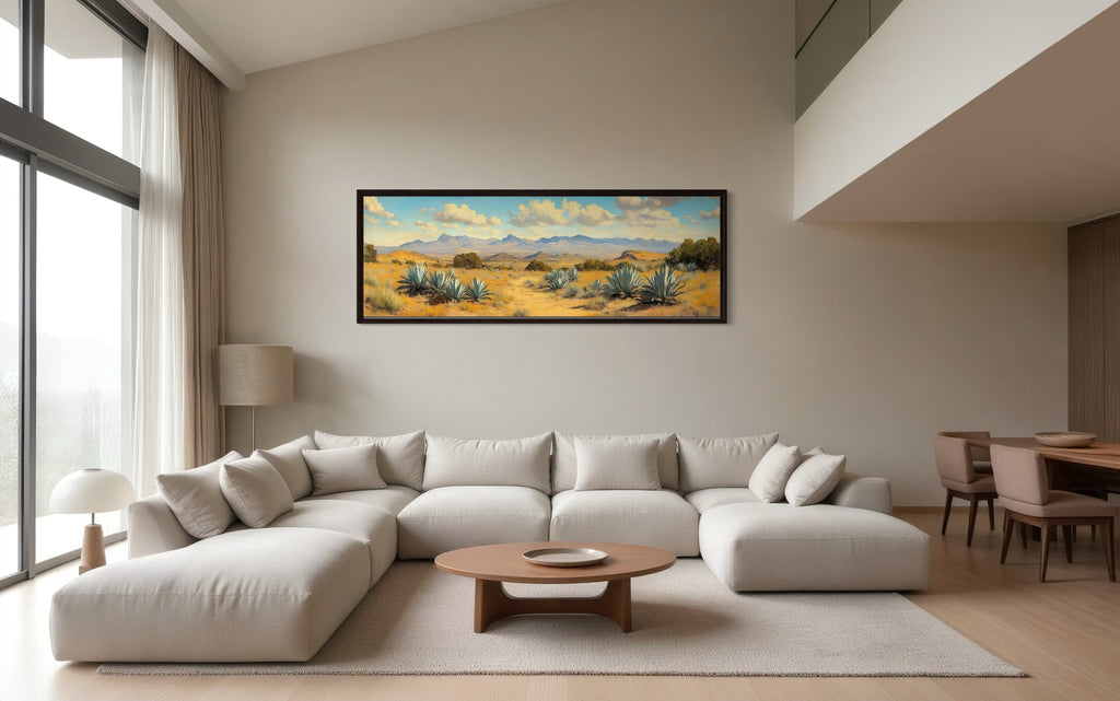Agave In The Desert Long Horizontal Framed Canvas Wall Art