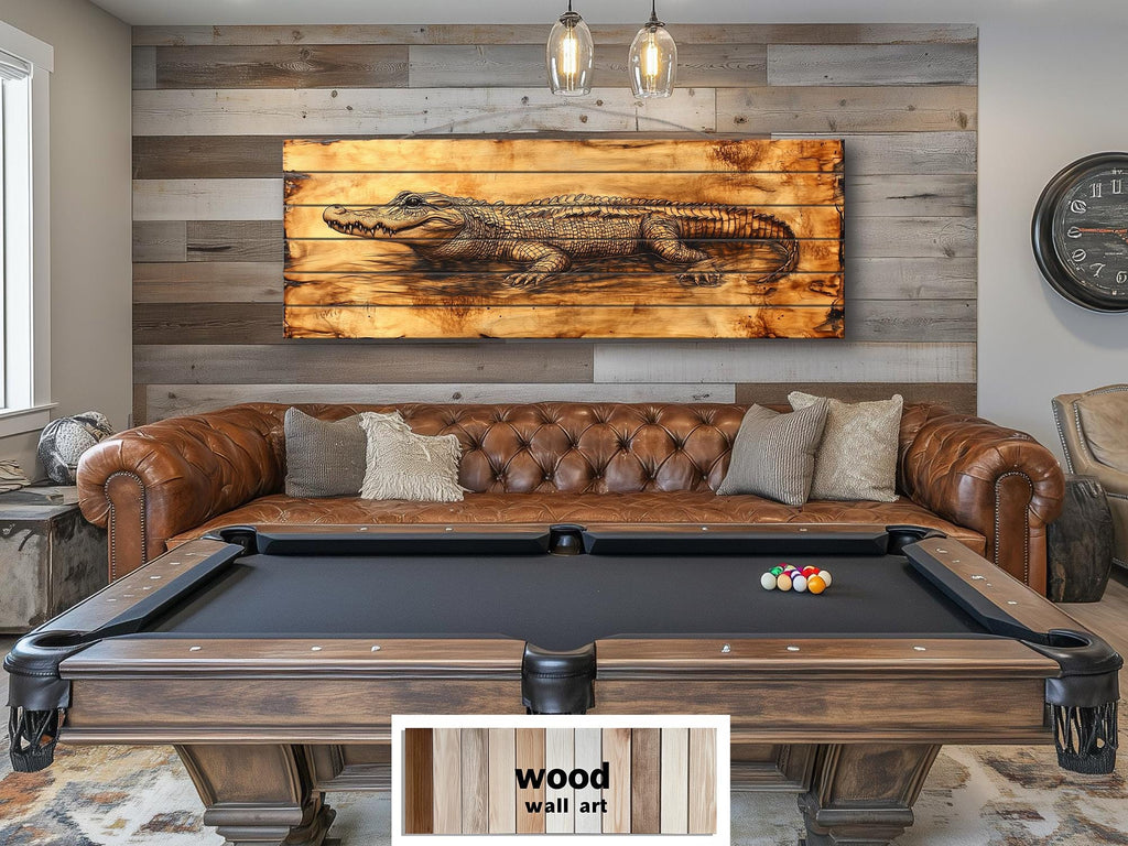 Alligator Long Horizontal Distressed Wood Wall Art