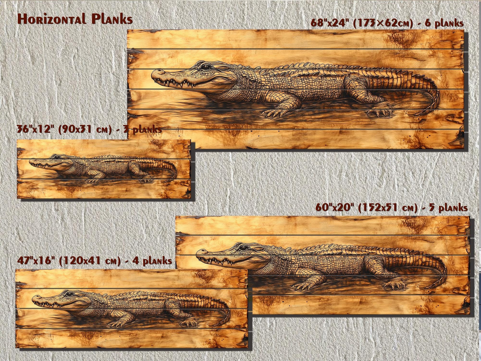 Alligator Long Horizontal Distressed Wood Wall Art